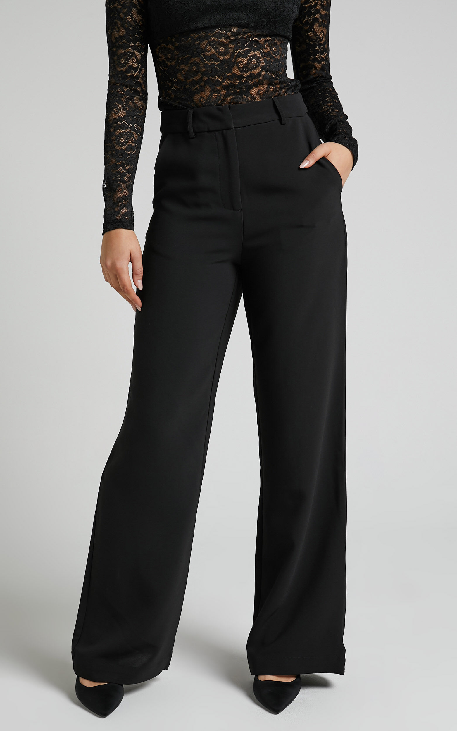 Bonnie Pants - High Waisted Tailored Wide Leg Pants in Black