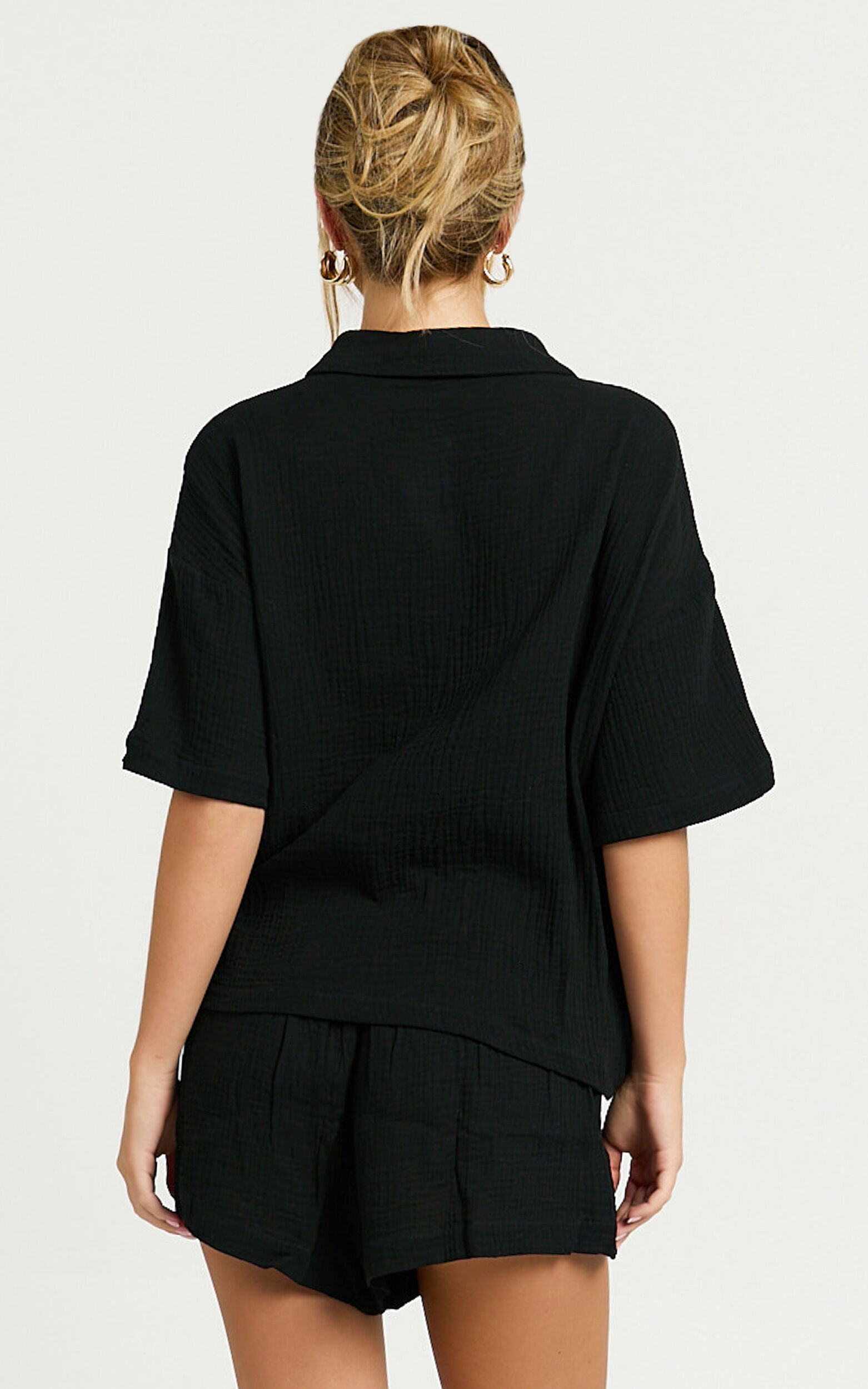 Donita Top - Button Up Shirt Top in Black