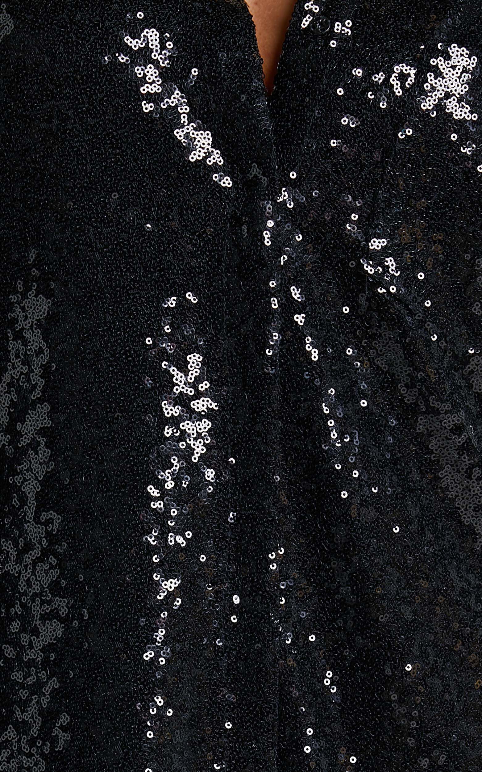 Cally Mini Dress - Oversized Shirt Dress in Black Sequin