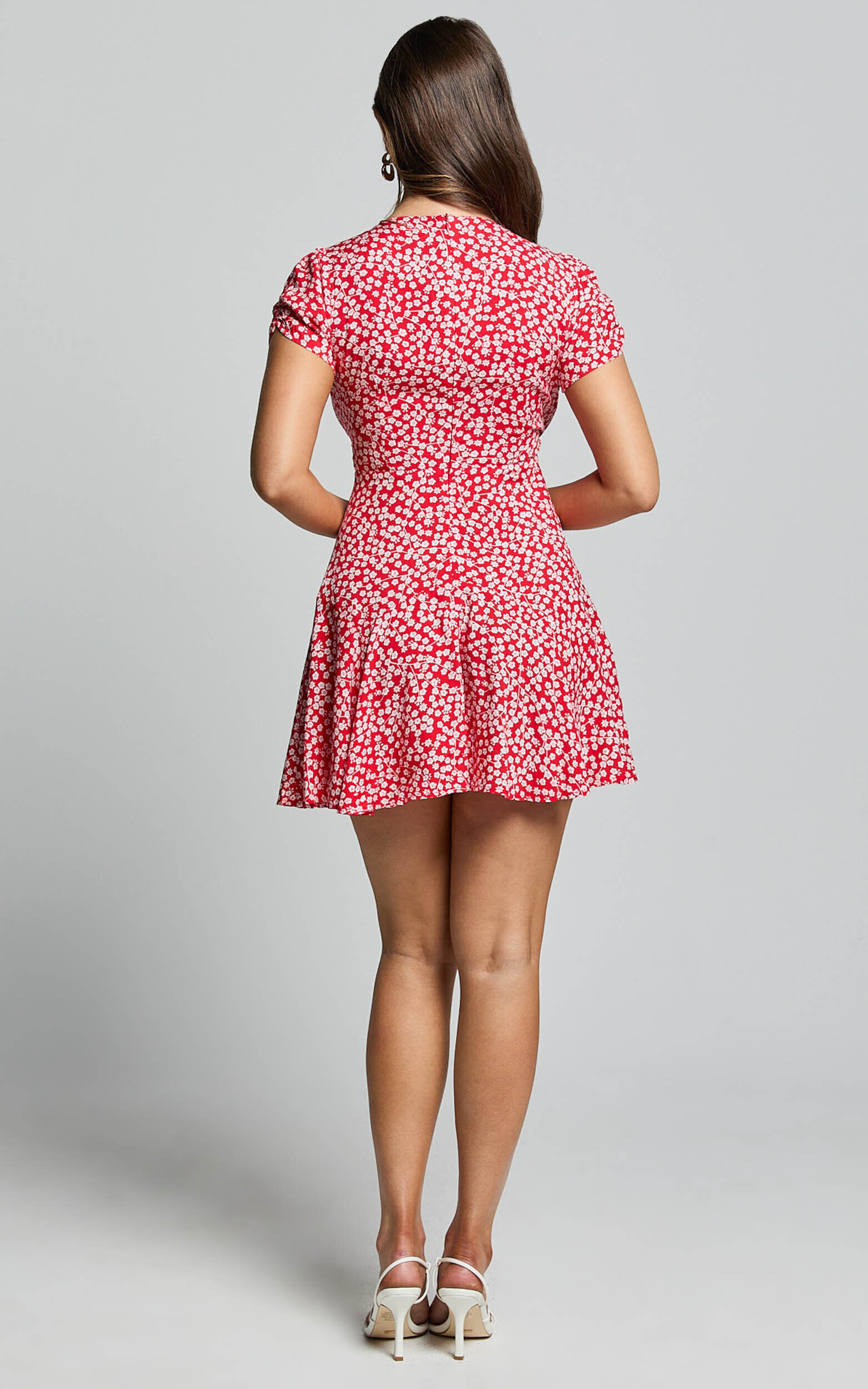 Bettina Mini Dress - Short Sleeve Dress in Red Floral