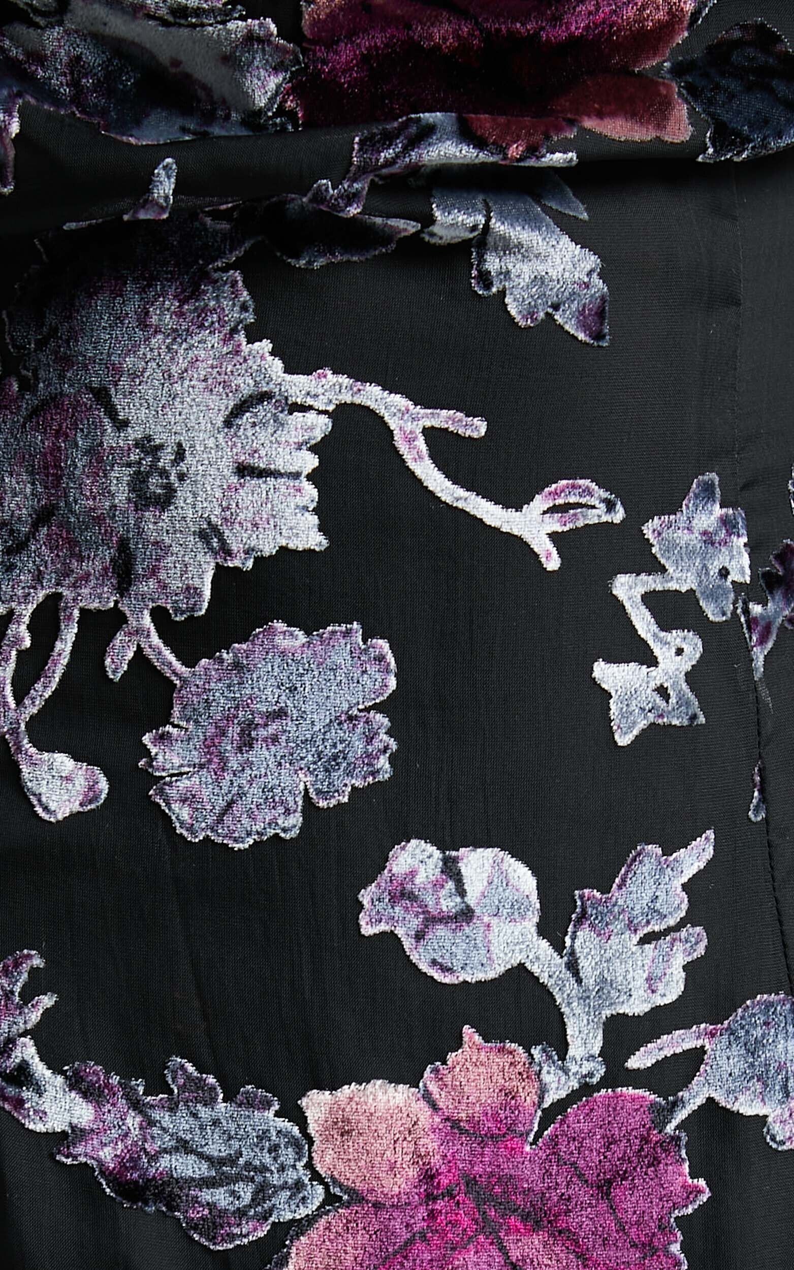 Aletta Maxi Dress - Cowl Cross Back Dress in Purple Haze Burnt Out Floral