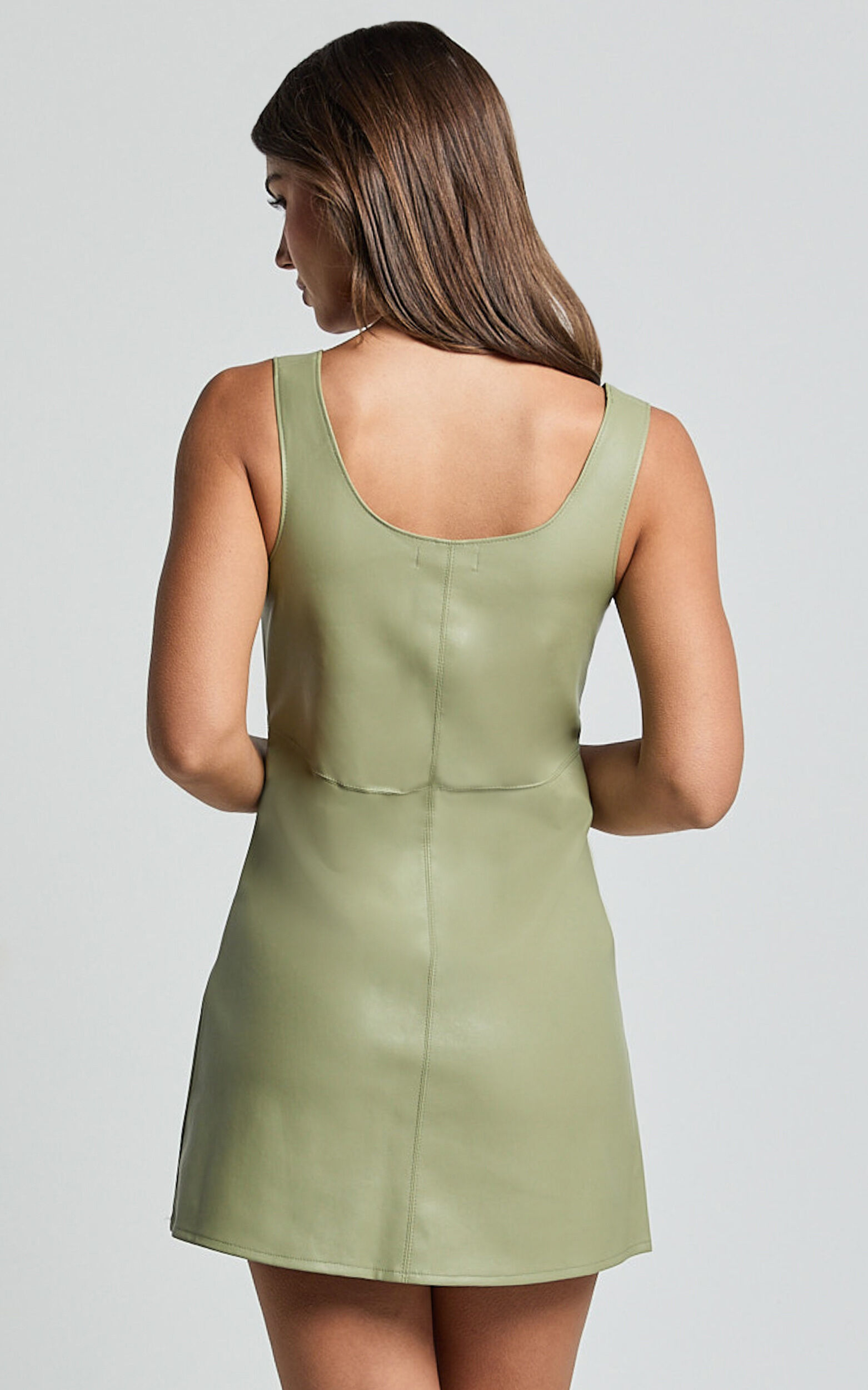Alvera Mini Dress - Square Neck Sleeveless A Line Dress in Sage