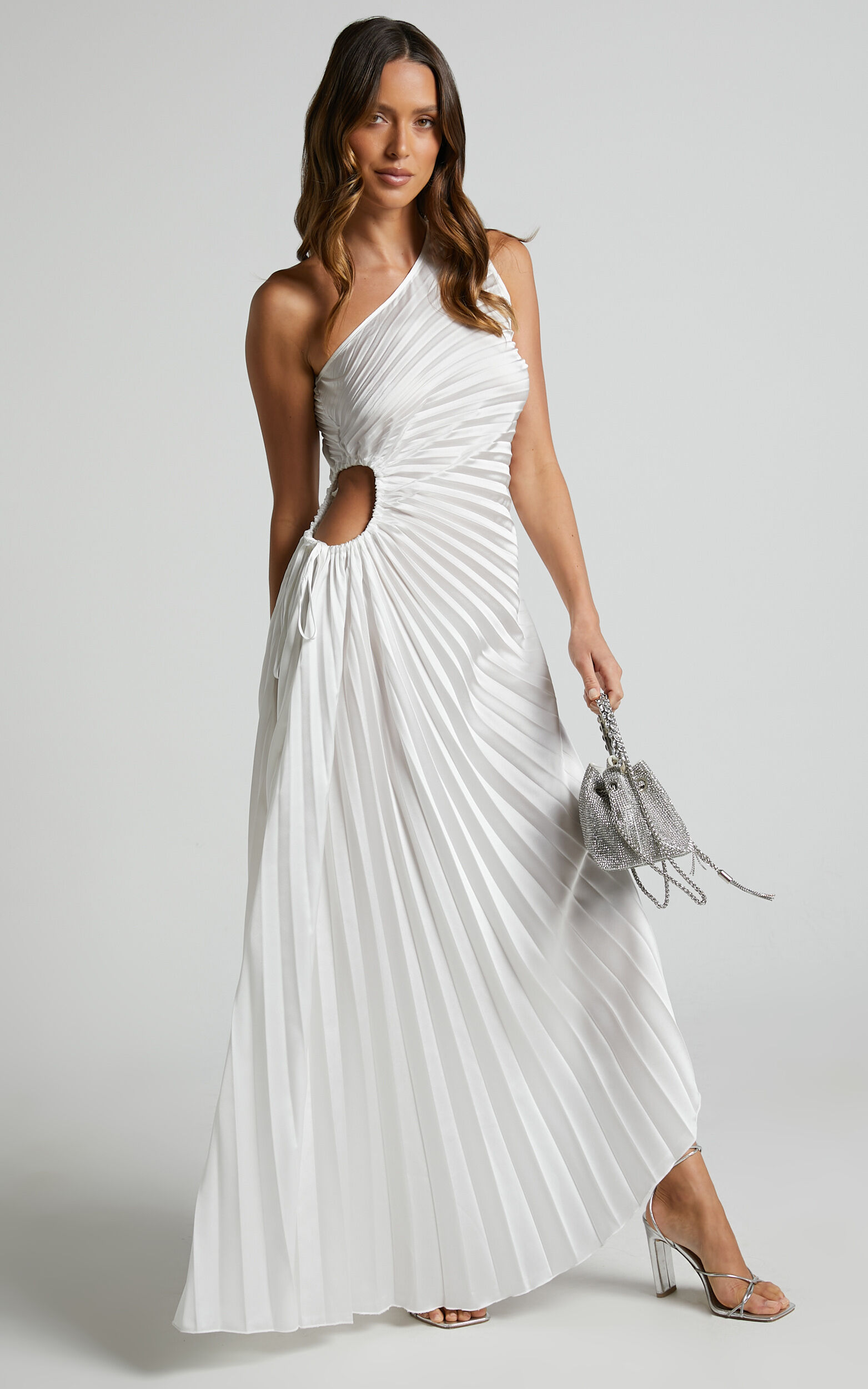 Kitsune Maxi Dress - One Shoulder Cut Out Dress in White