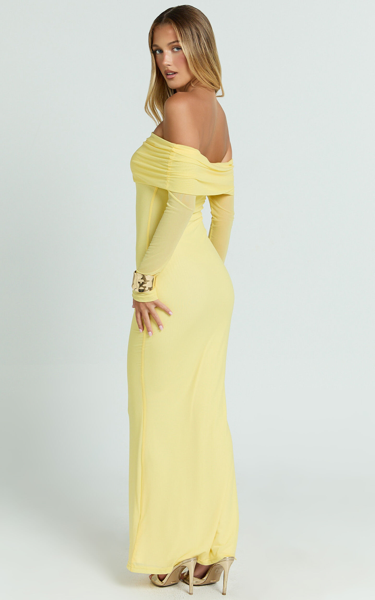 Bethanie Maxi Dress - Off The Shoulder Mesh Dress in Lemon