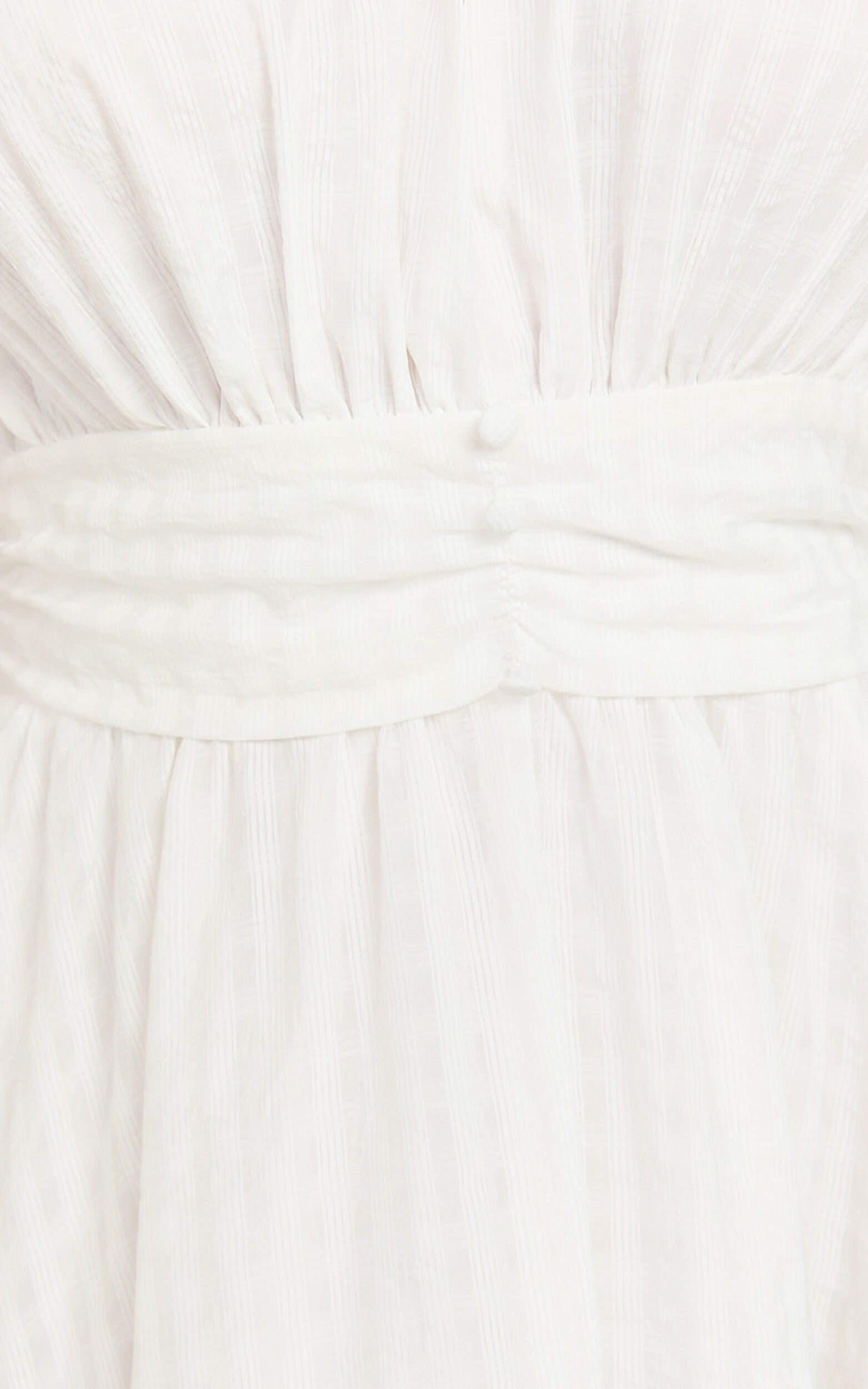 Xandy Midi Dress - Textured Puff Sleeve Plunge Dress in White