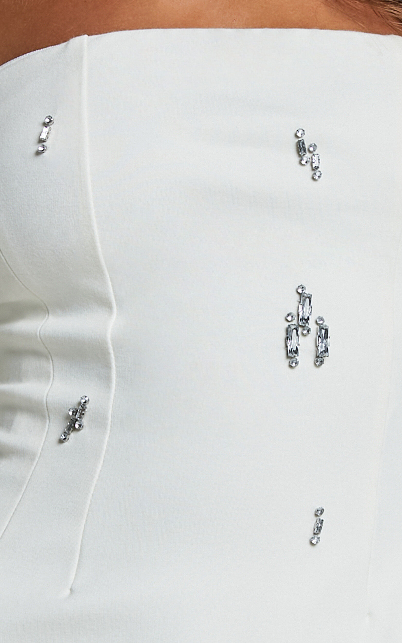 Anziel Mini Dress - Strapless Structured Cluster Embellishment Dress in White