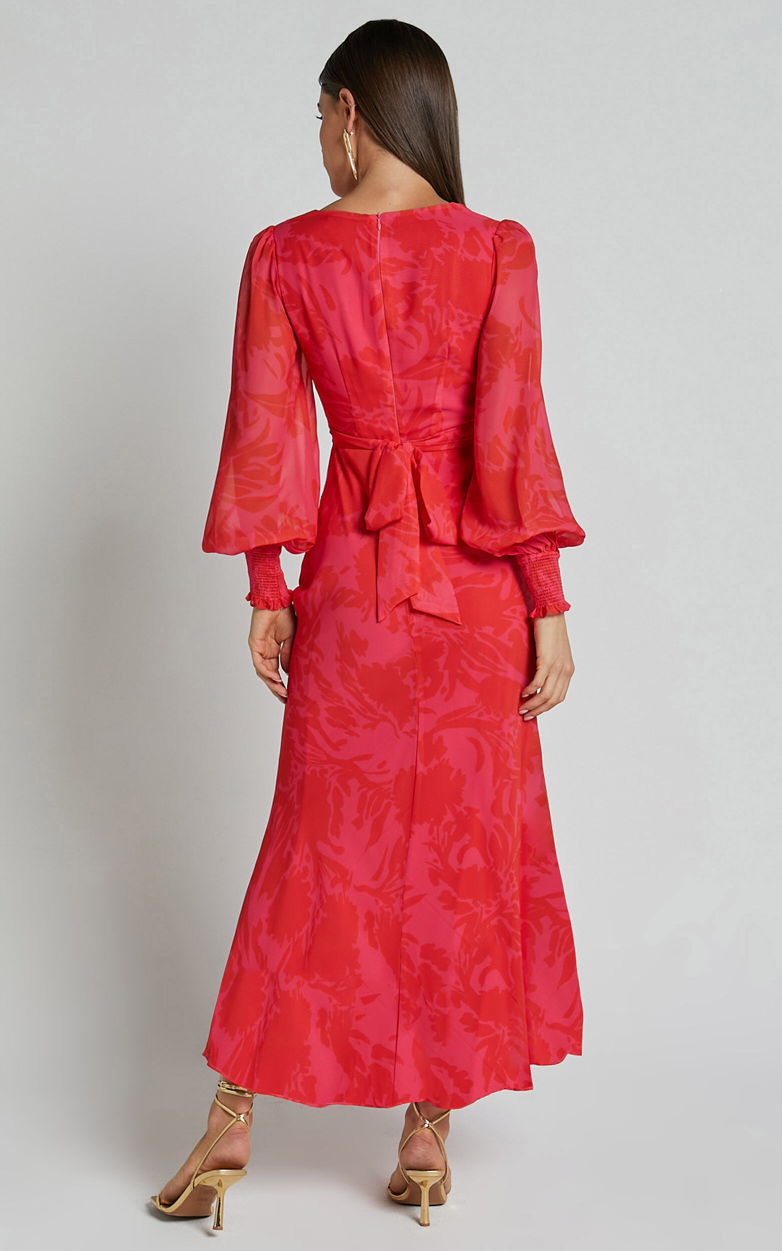 Claude Midi Dress - Deep V Neck Long Sleeve Slip Dress in Print