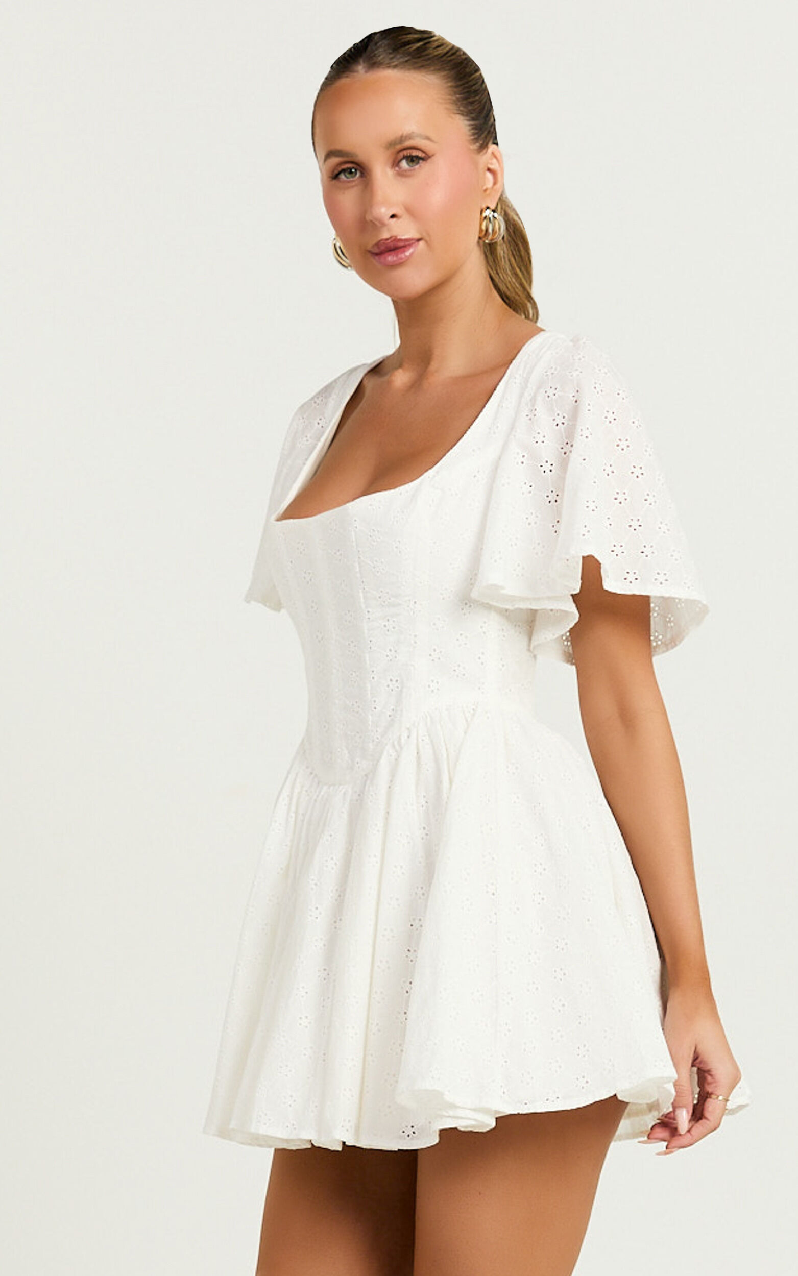 Edelyn Mini Dress - Corset Front Gathered Dress in White