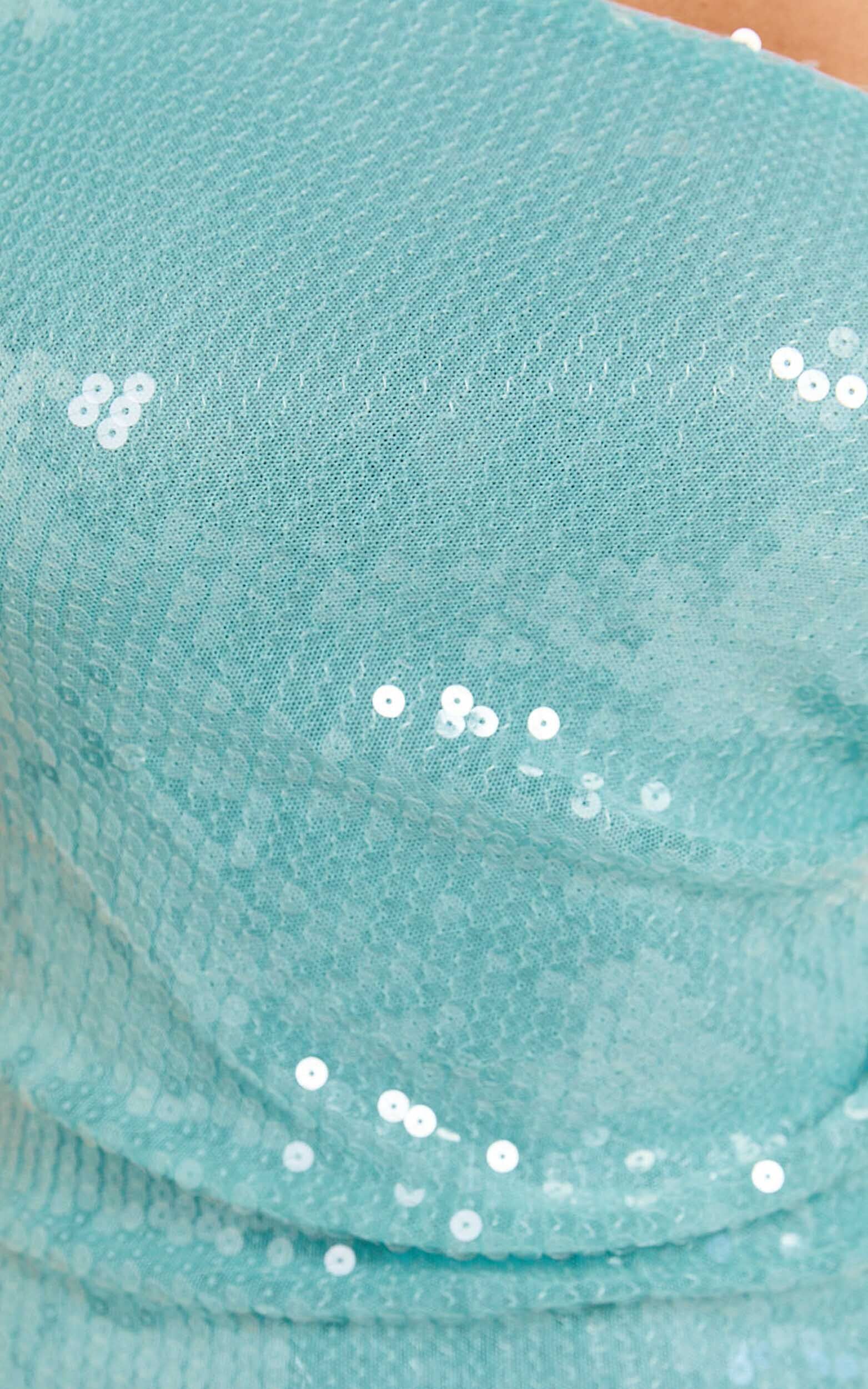 Tymia Mini Dress - Sequin One Shoulder Bodycon Dress in Sky Blue