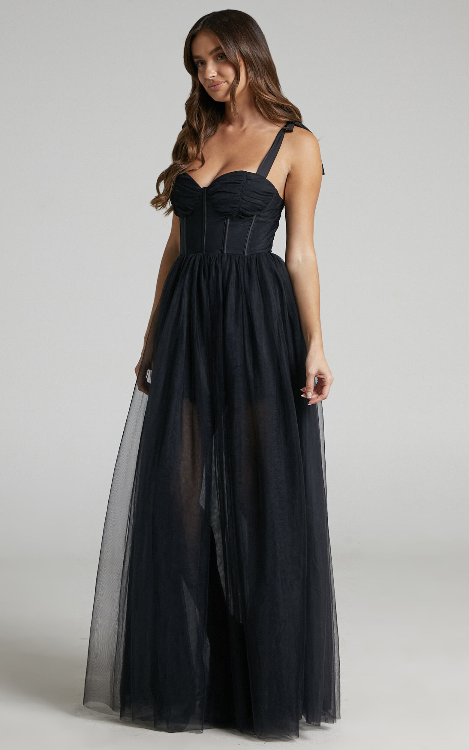 Emmary - Bustier Bodice Tulle Dress in Black