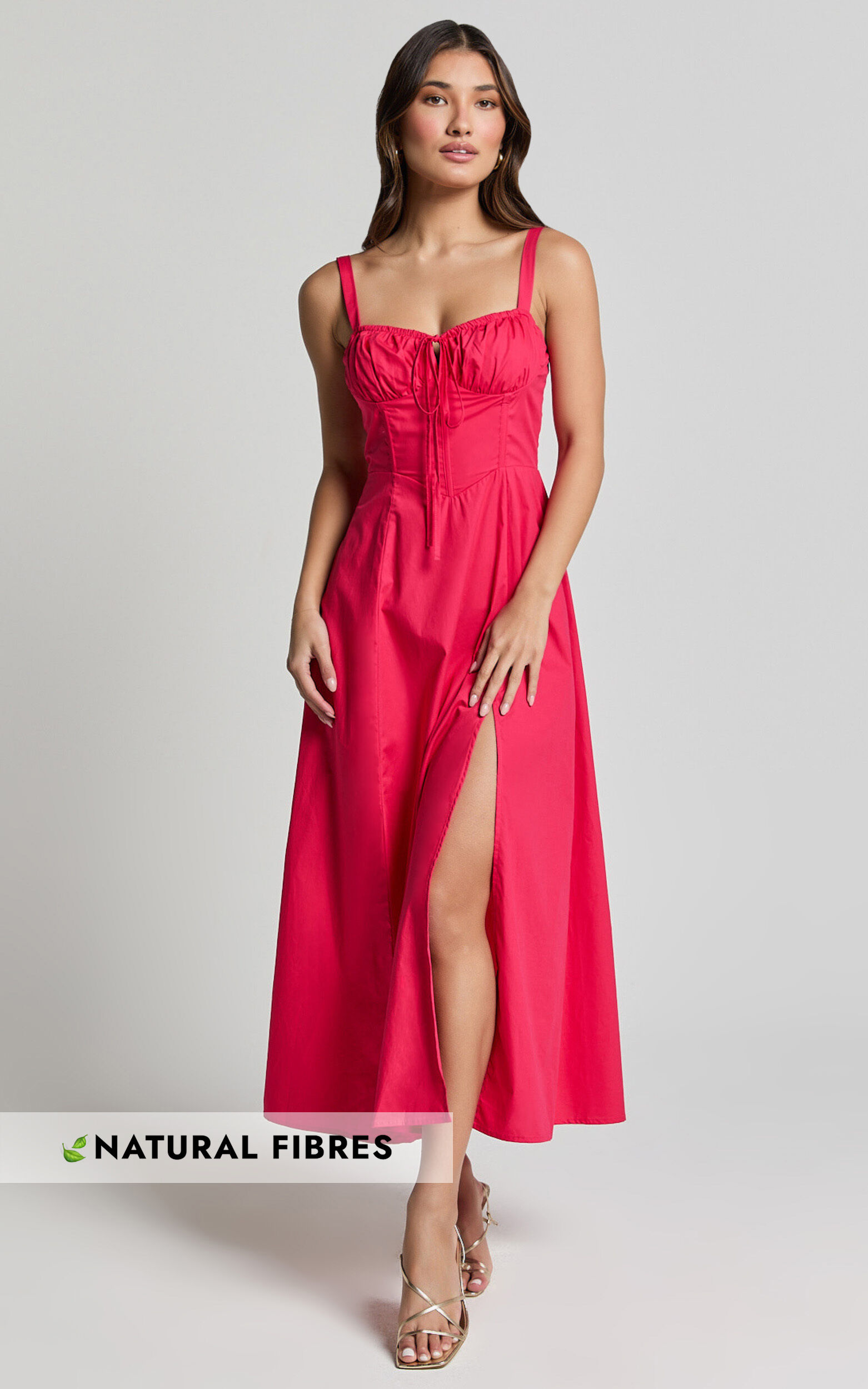 Maiya Midi Dress - Tie Front Fitted Bodice Dress in Hot Pink