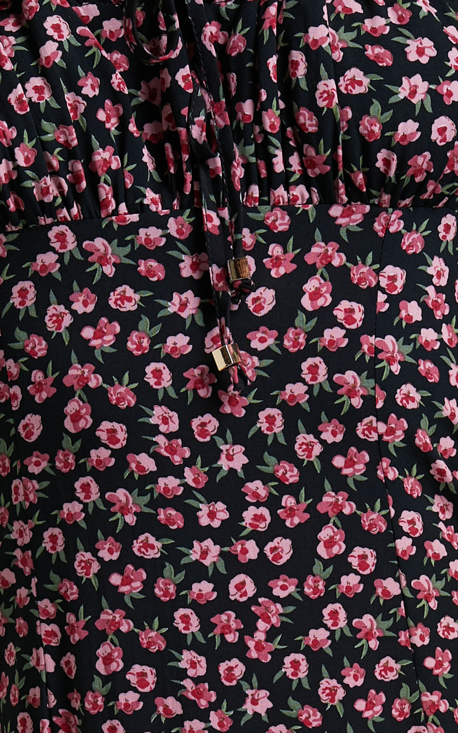 Willa Midi Dress - Ruched Bust Thigh Split Dress in Black Floral