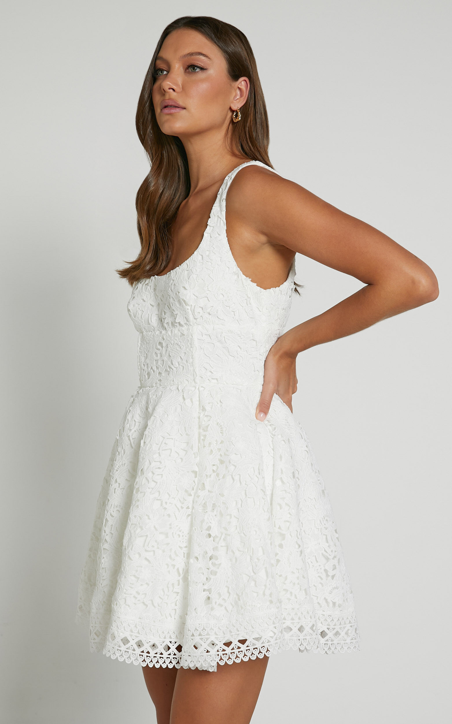 Lilia Mini Dress - Corset Scoop Neck Fit And Flare Dress in White