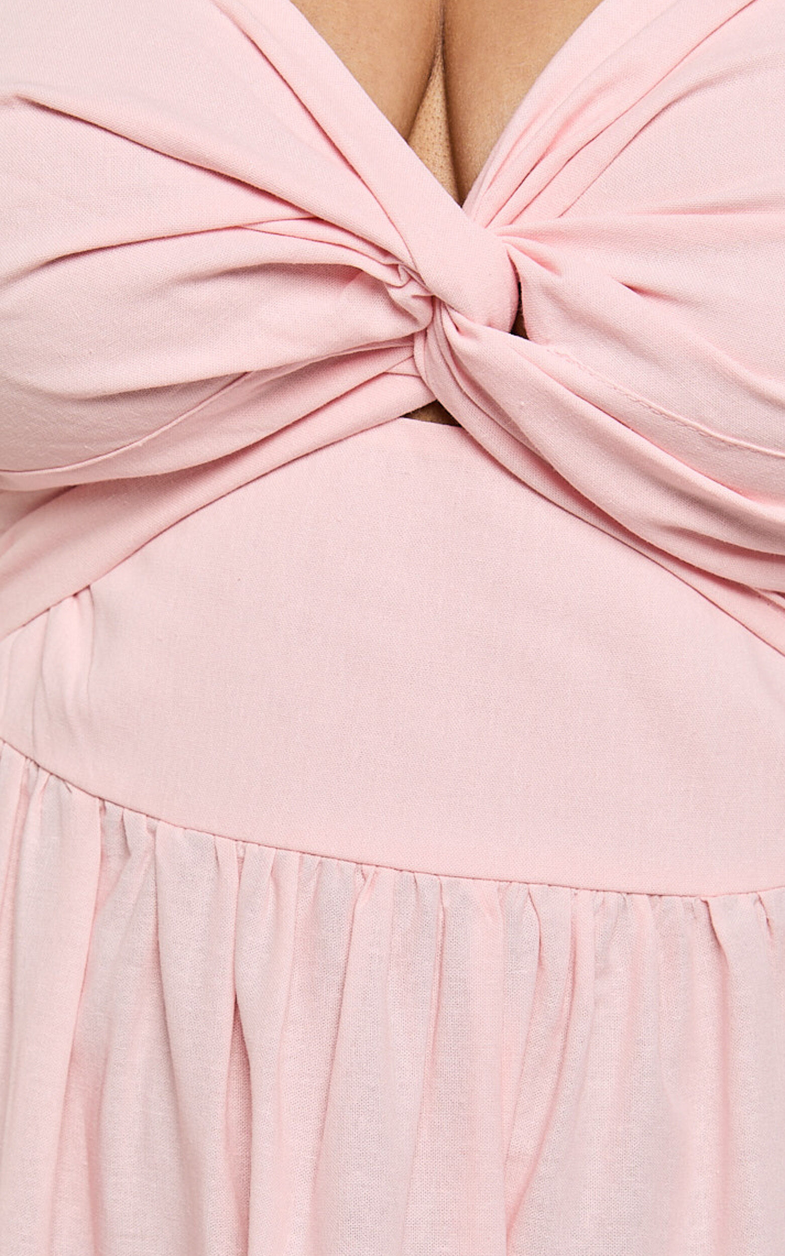 Leticia Midi Dress - Twist Front Tie Strap Tiered Dress in Soft Pink