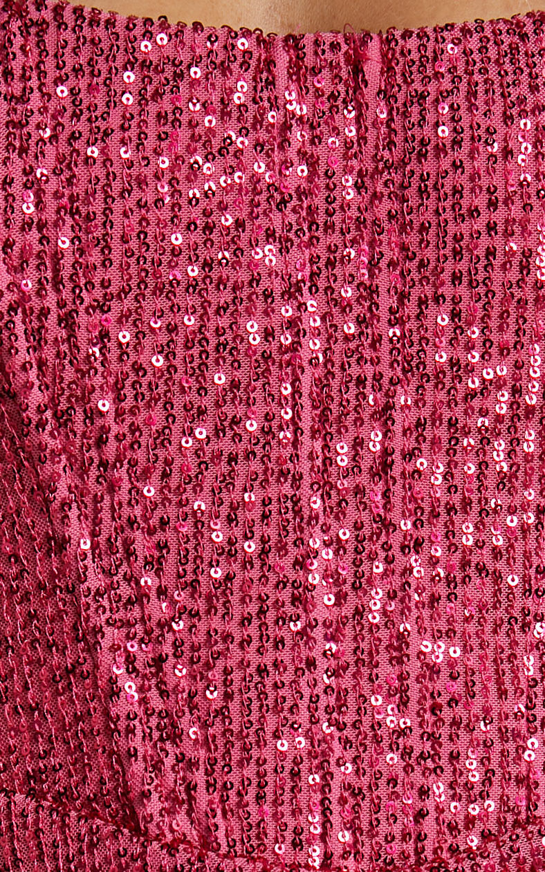 Akhira Mini Dress - Corset Detail Strapless Sequin Dress in Pink