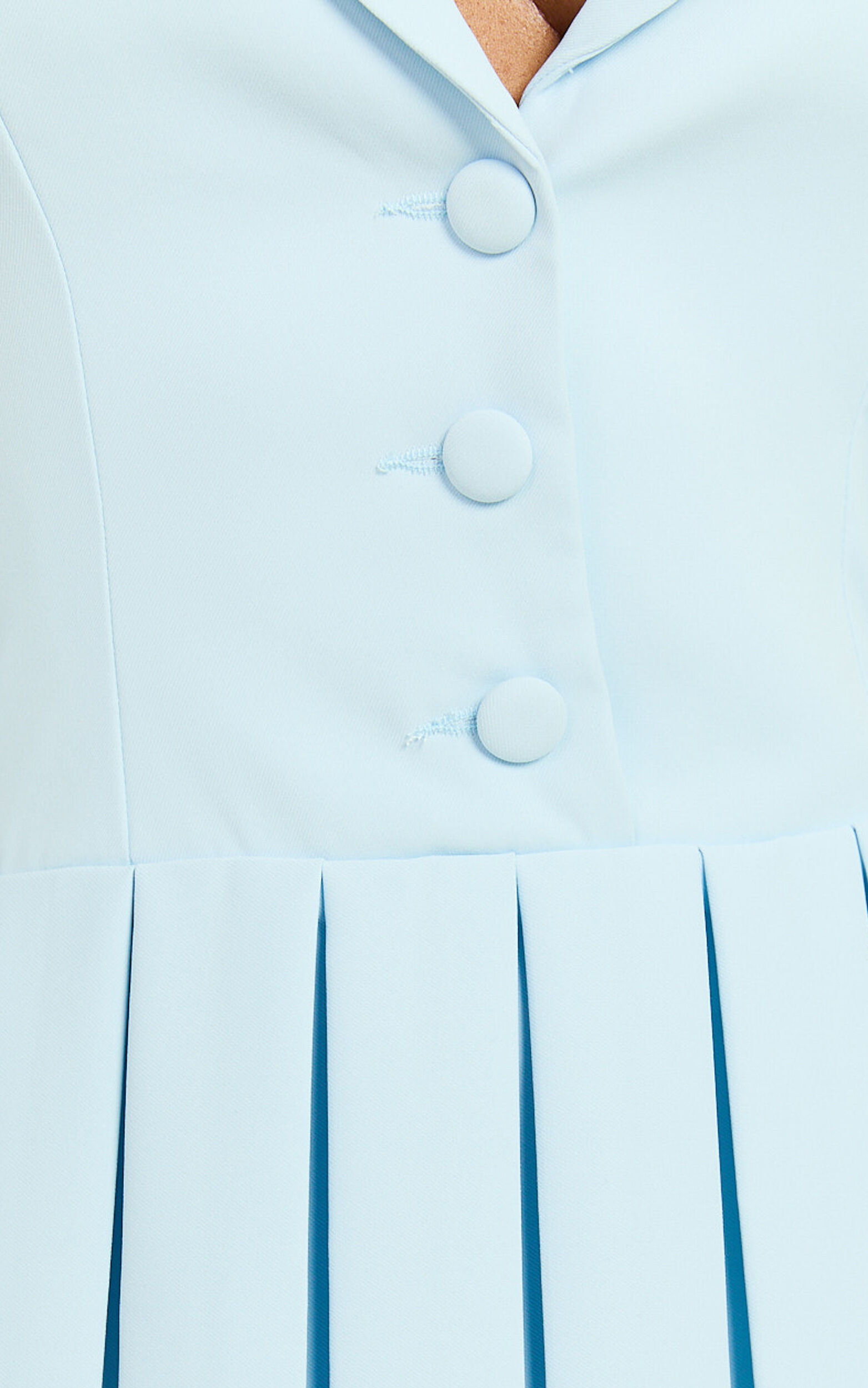 Hannah Mini Dress - Tailored Button Down Pleated Mini Dress in Blue