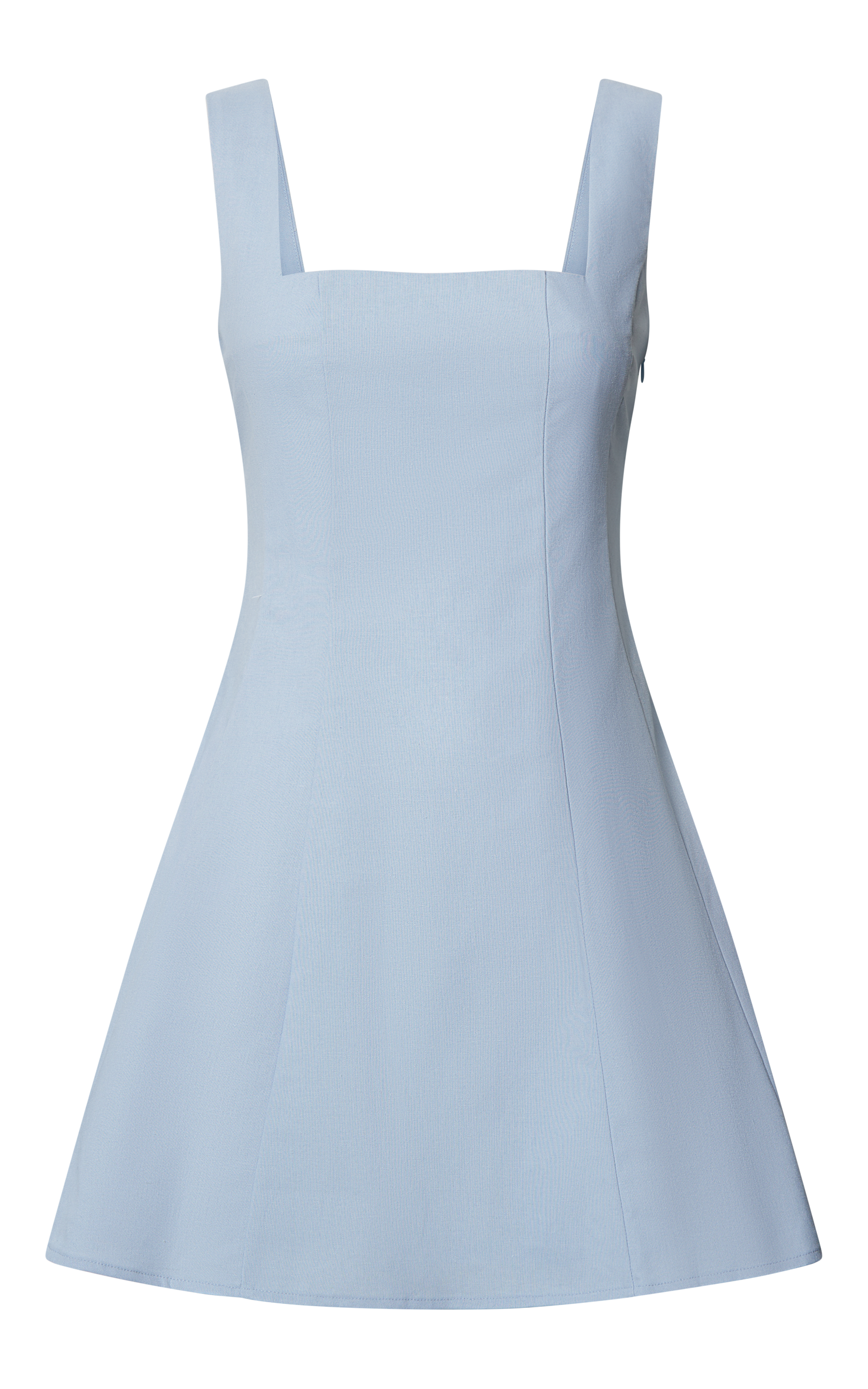 Adiana Mini Dress - Linen Square Neck Shirred Back A Line Dress in Pale Blue