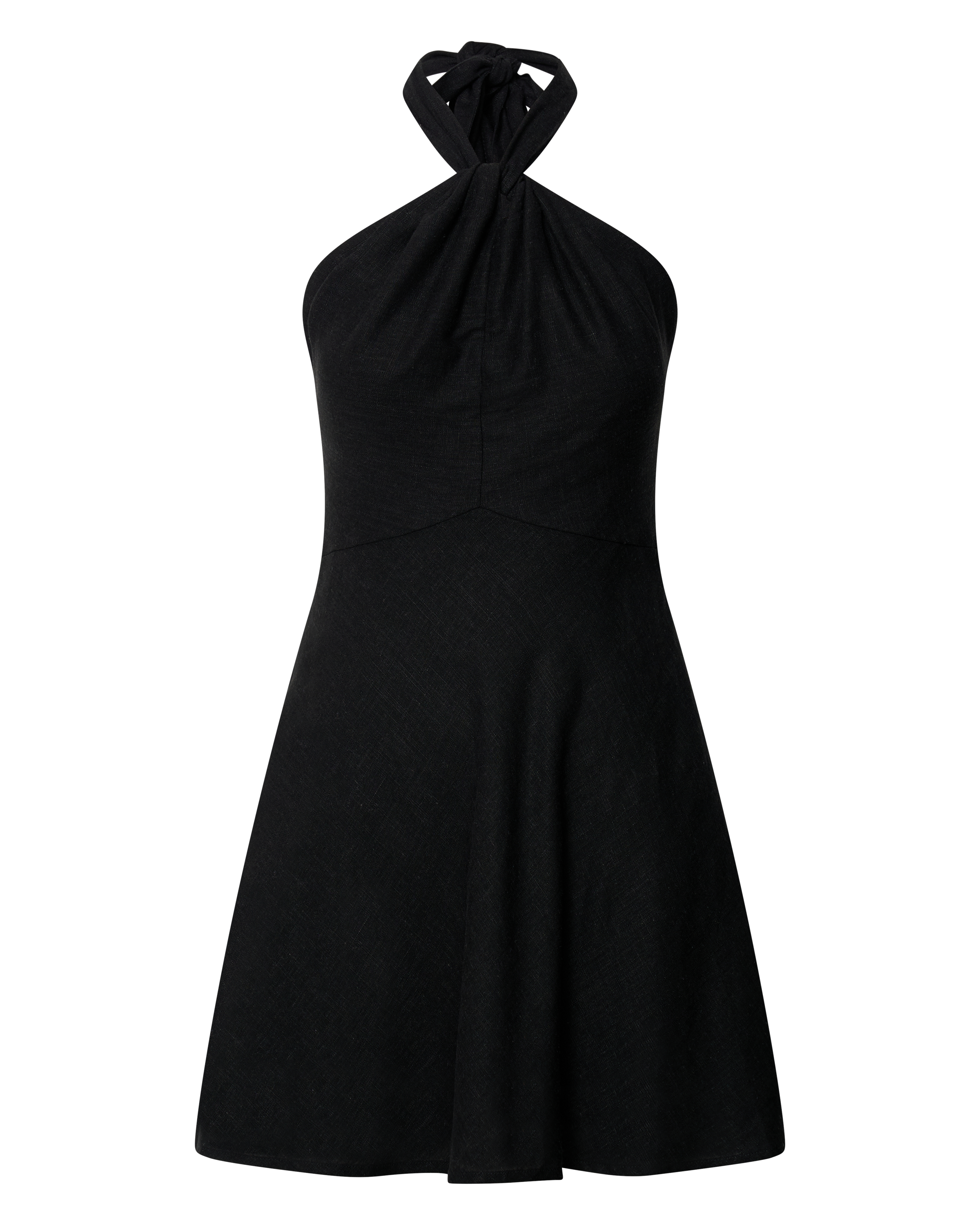 Louie Mini Dress - Linen Halter Neck Dress in Black