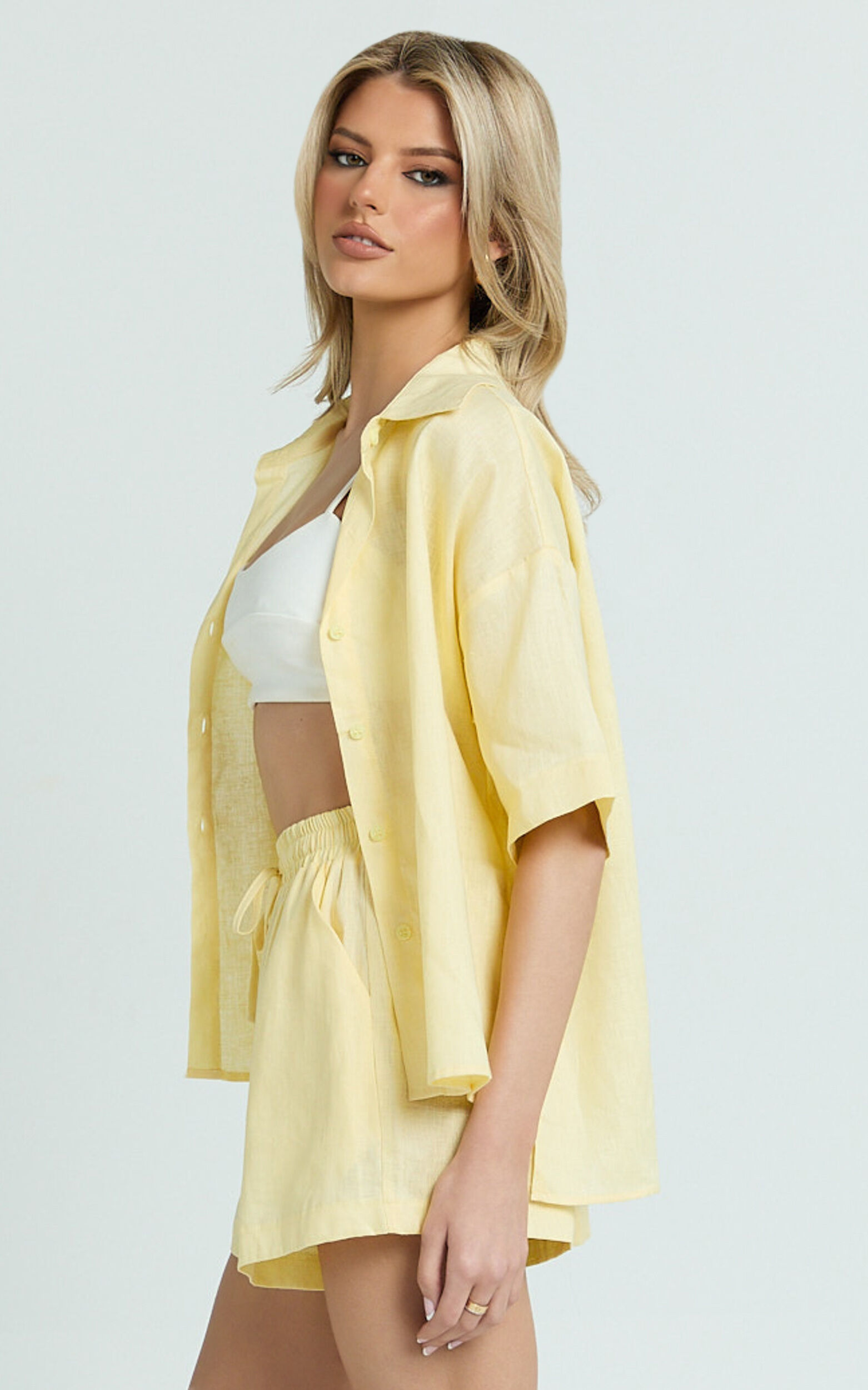 Ramona Top - Linen Short Sleeve Shirt in Lemon