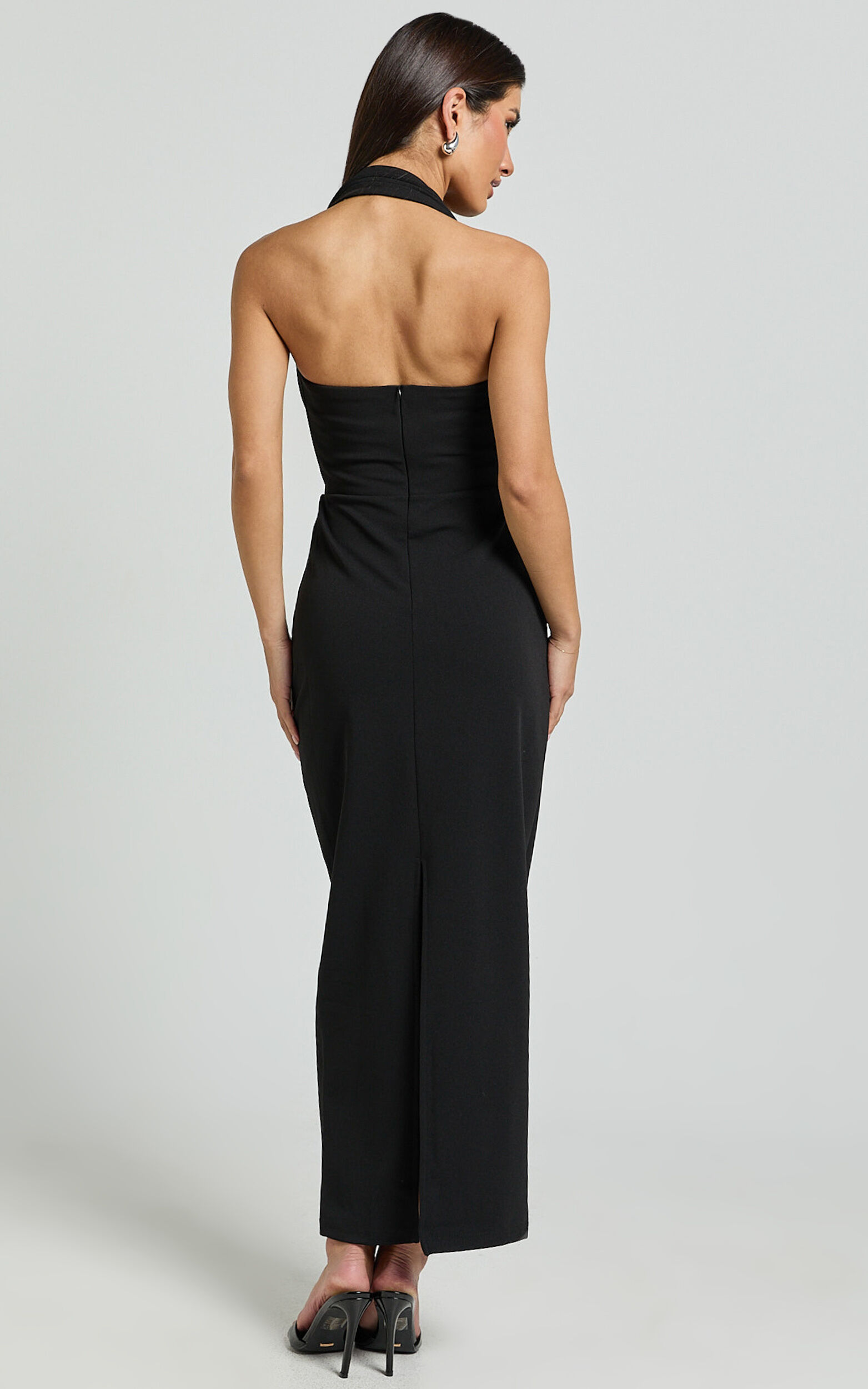 Salome Midi Dress - Halter Neck Column Dress in Black