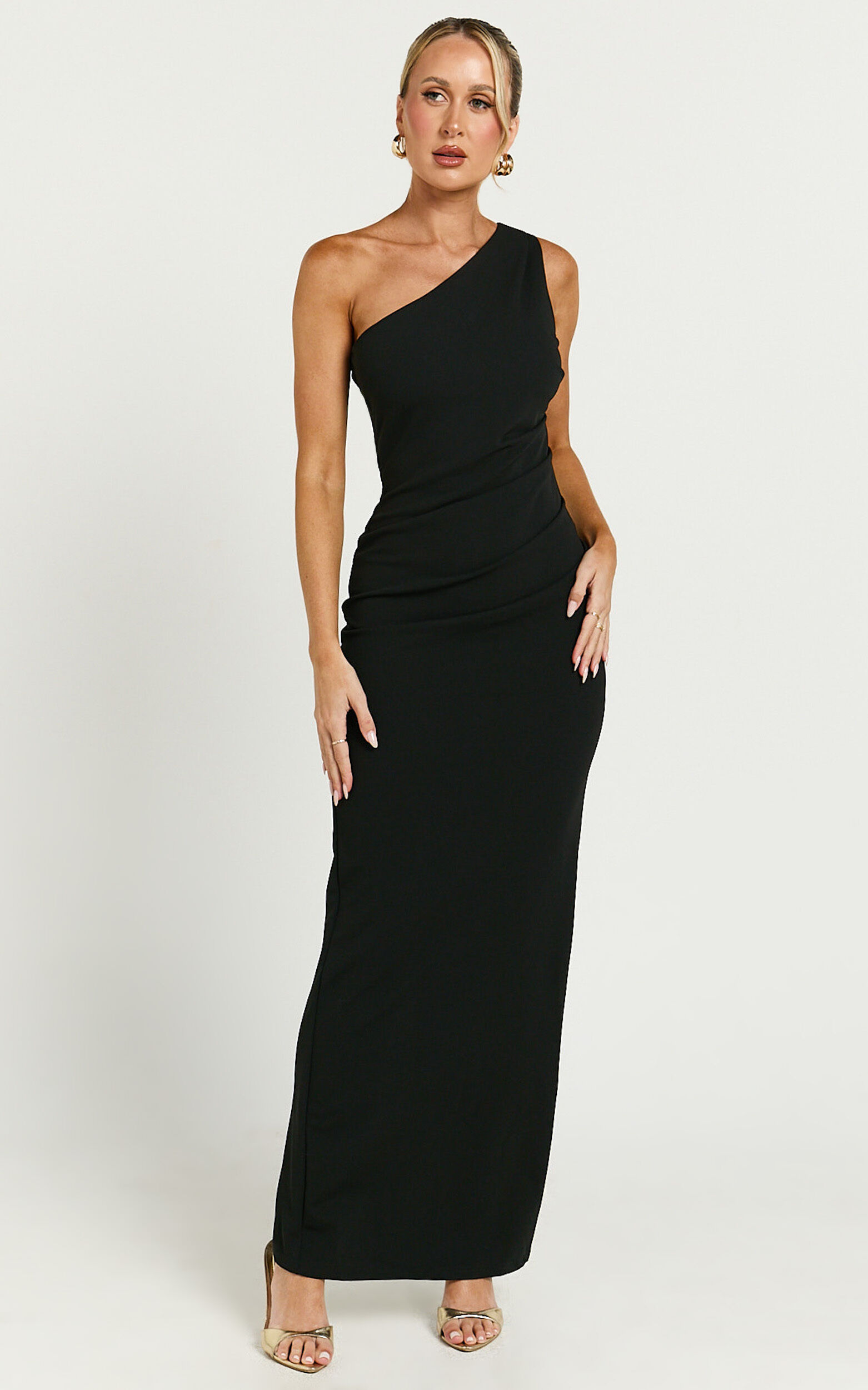 Criselda Maxi Dress - One Shoulder Maxi Dress in Black