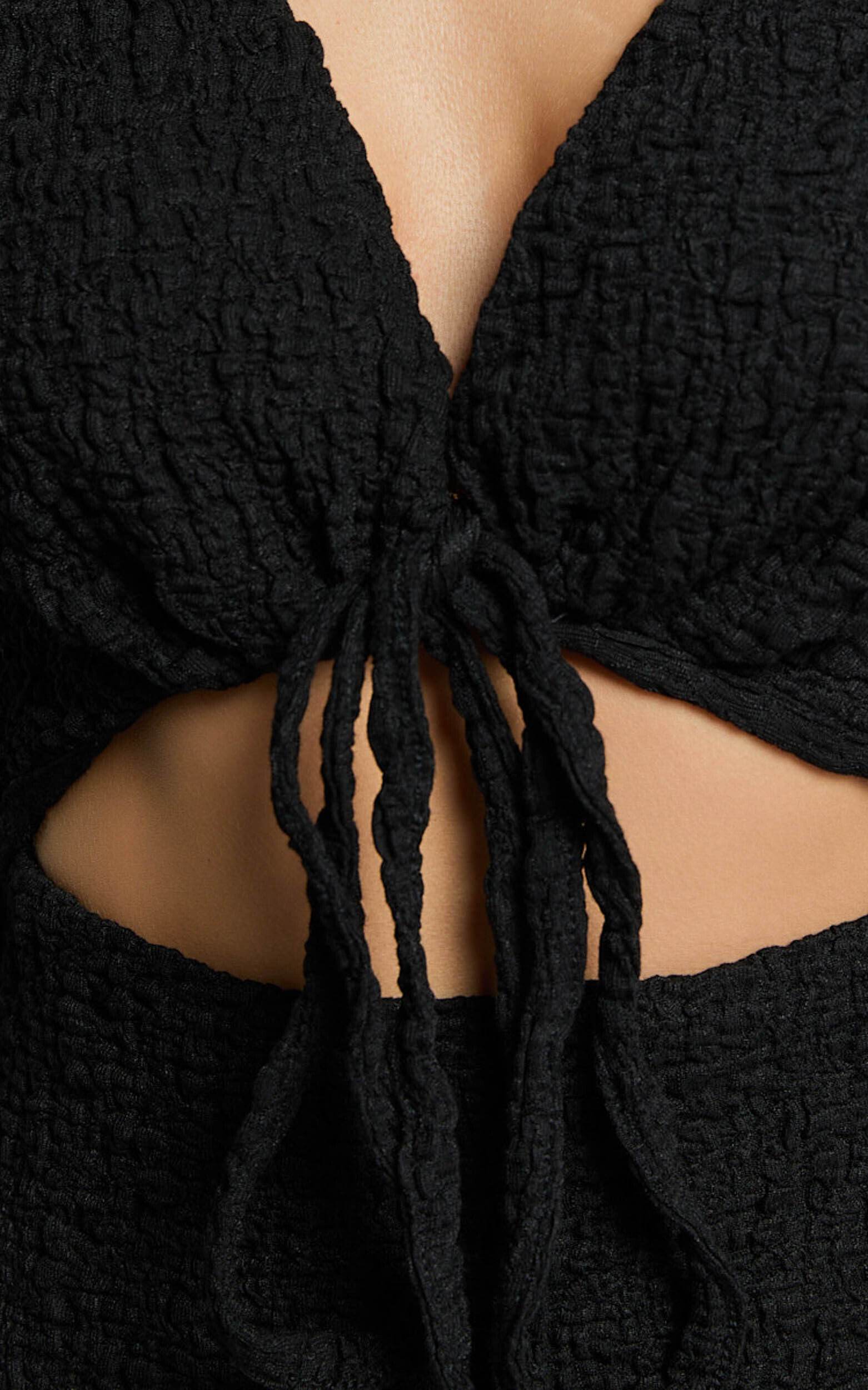 Nicky Mini Dress - Textured Plunge Cut Out Dress in Black