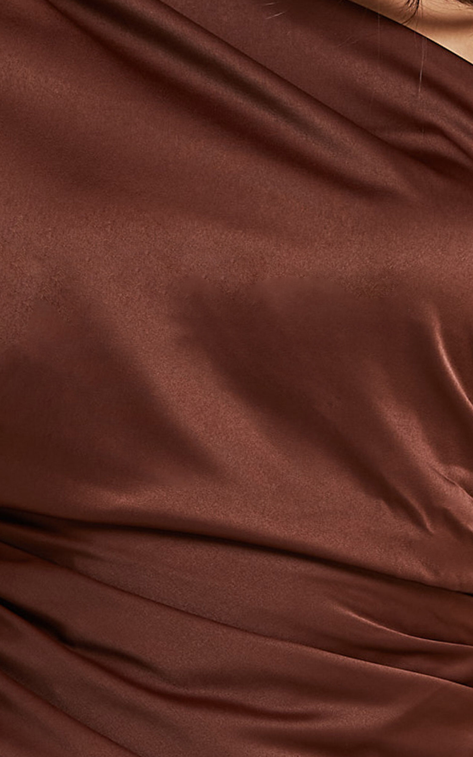 Carolleen Mini Dress - One Shoulder Ruched Bodycon Satin Dress in Chocolate