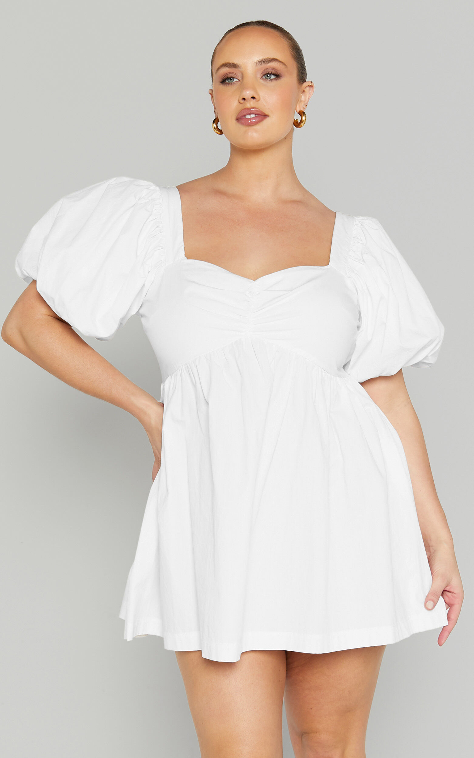 Vashti Mini Dress - Puff Sleeve Sweetheart Dress in Off White