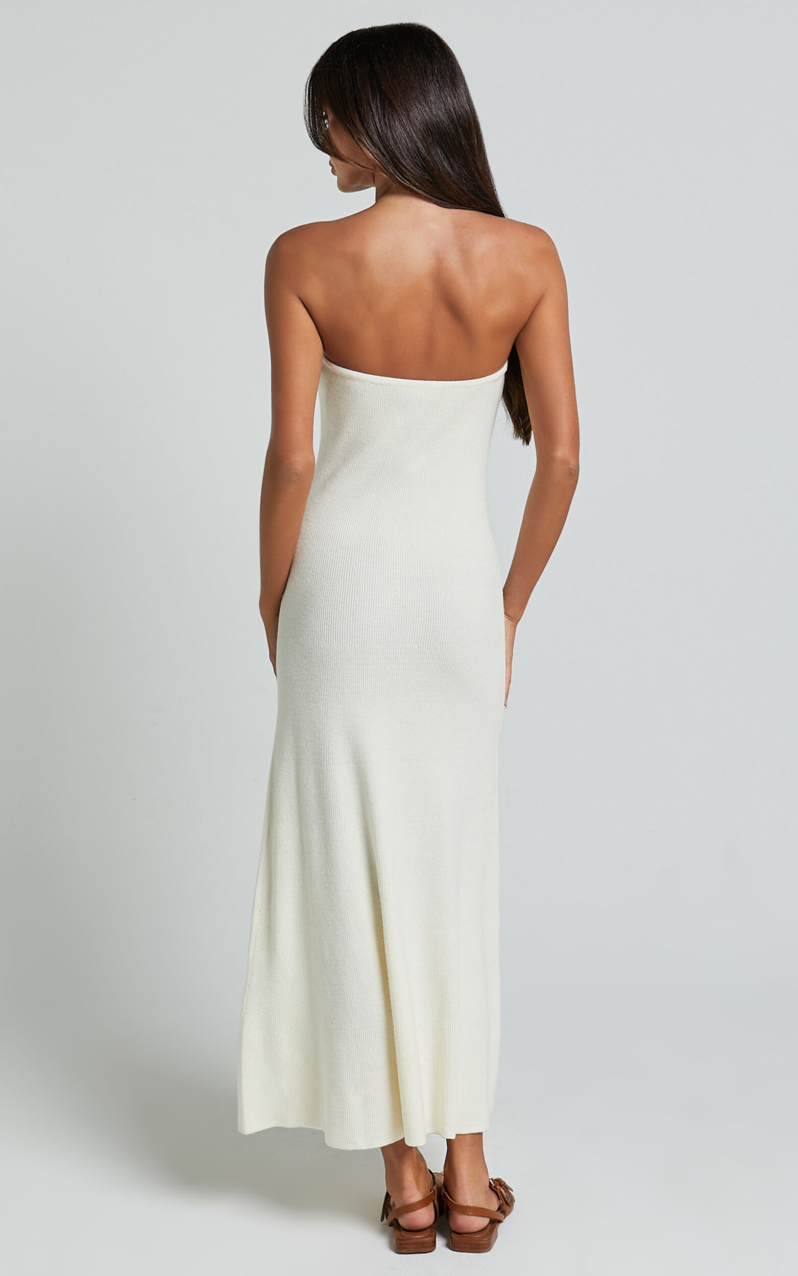 Jenara Knitted Midi Dress - Strapless Knited Midi Dress in Off White