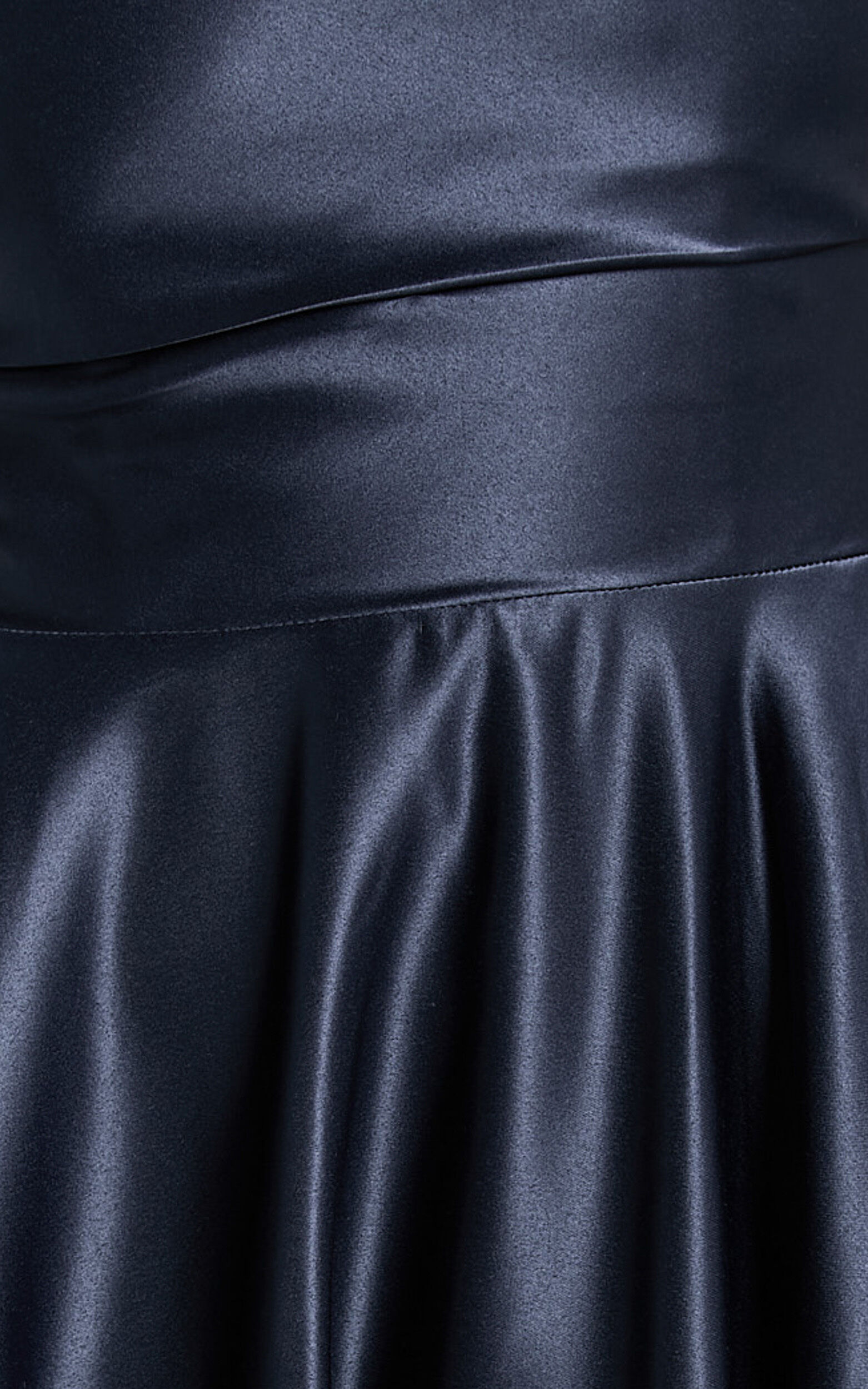 Helaina Midi Dress - Strapless A-Line Satin Dress in Navy