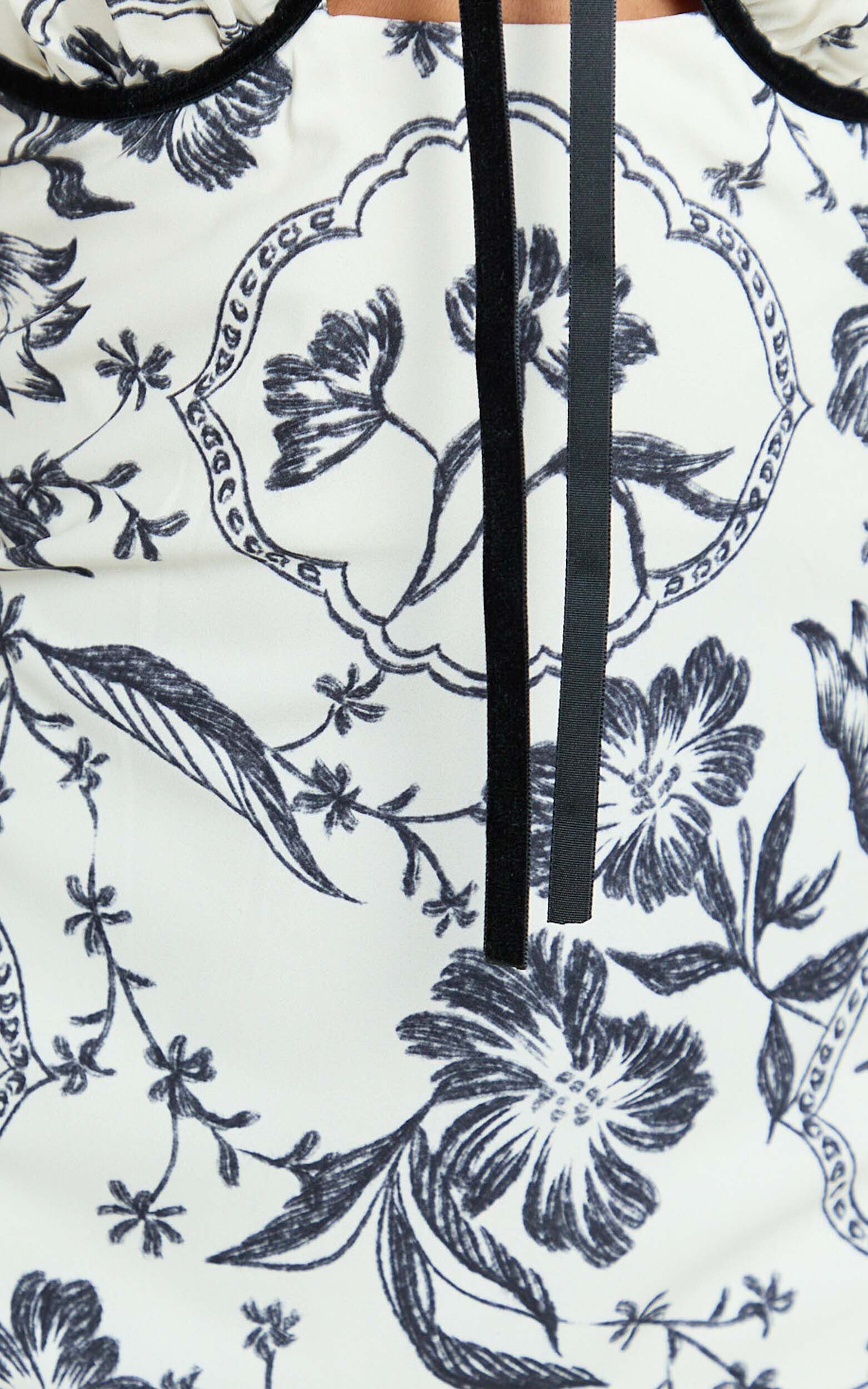 Helen Midi Dress - Strappy Balconette Tie Front Column Dress in Renaissance Floral Print