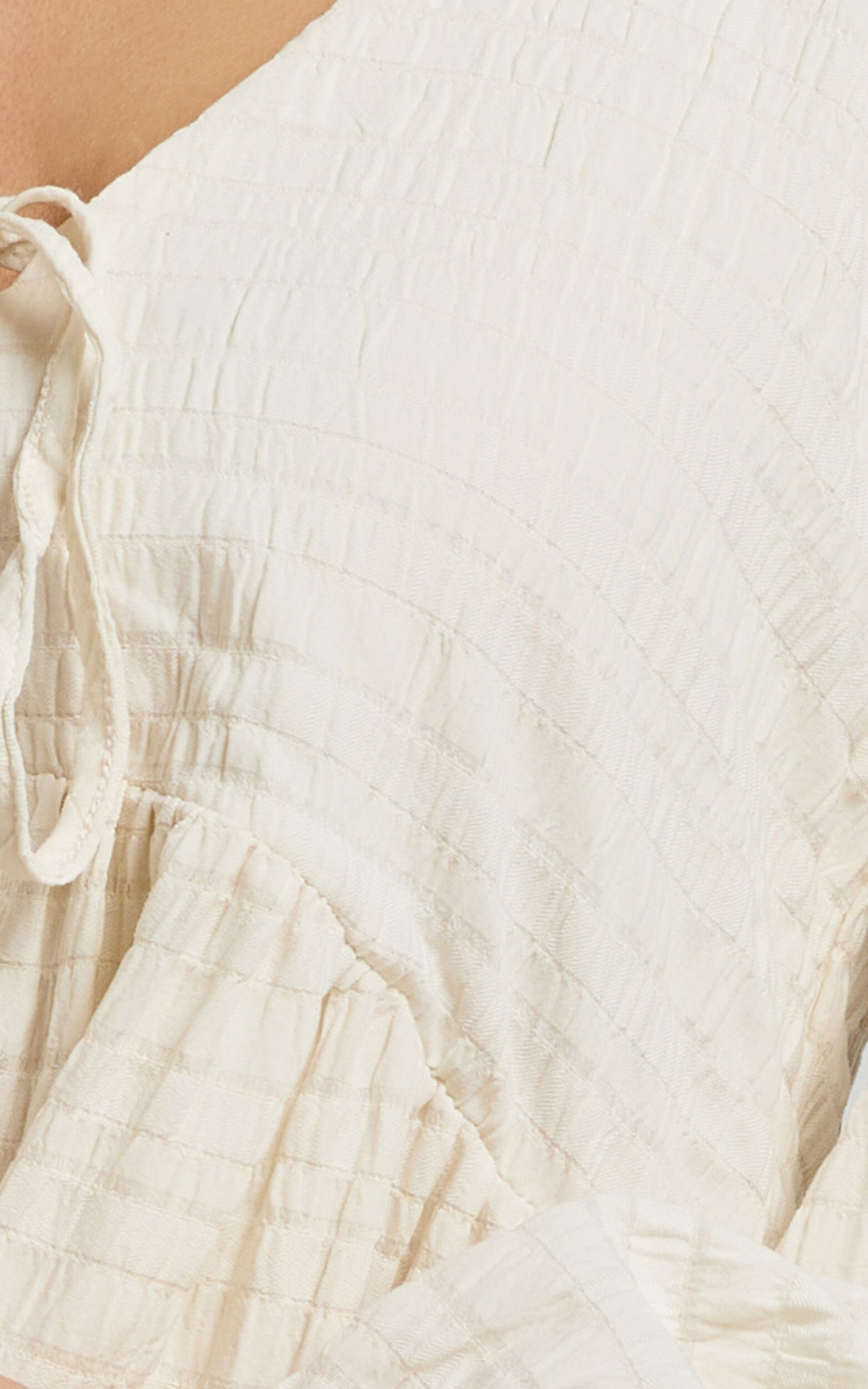 Chaney Mini Dress - Long Sleeve Tie Front Smock Dress in Ivory