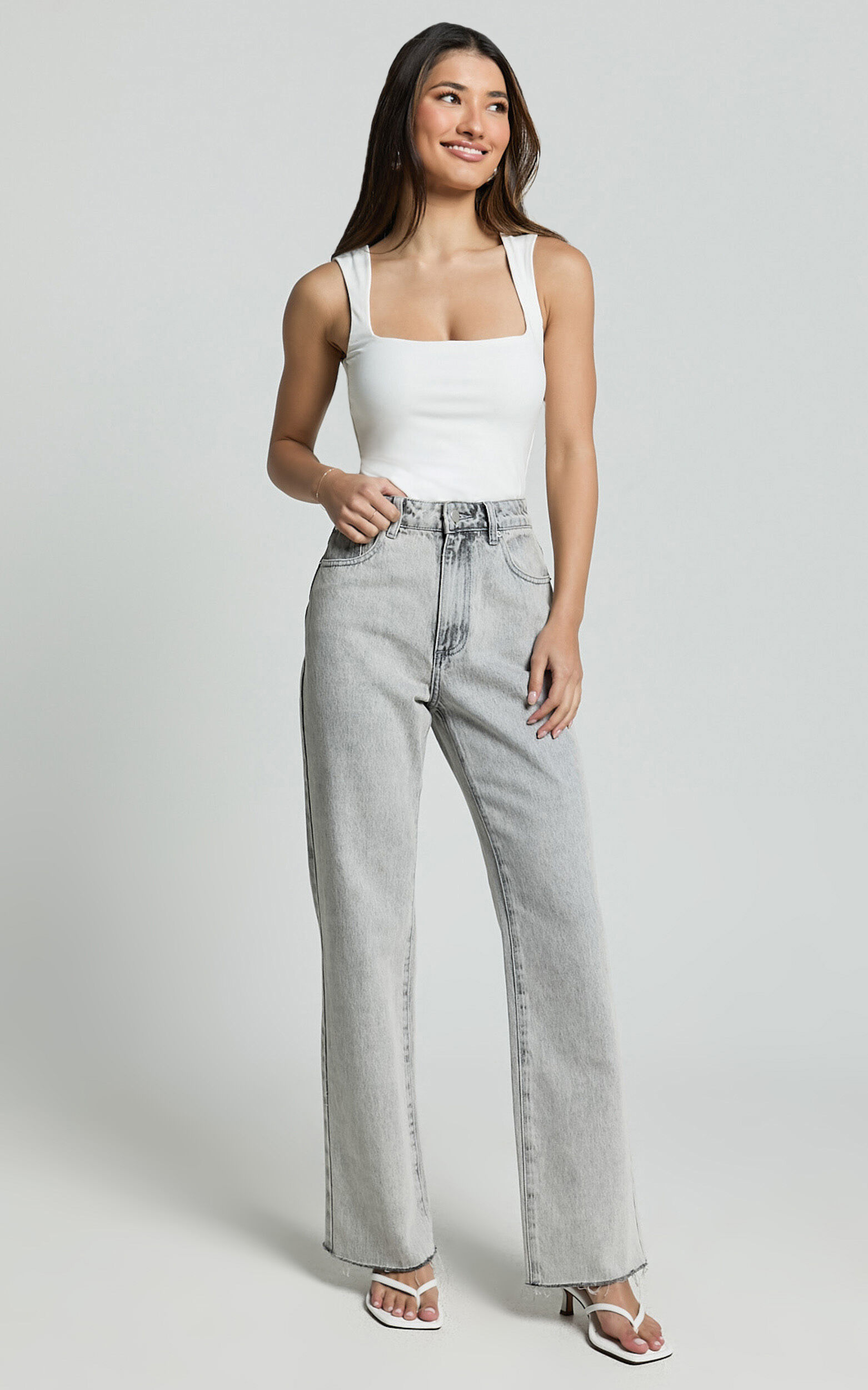 Ophelia Top - Square Neck Jersey Top in Off White