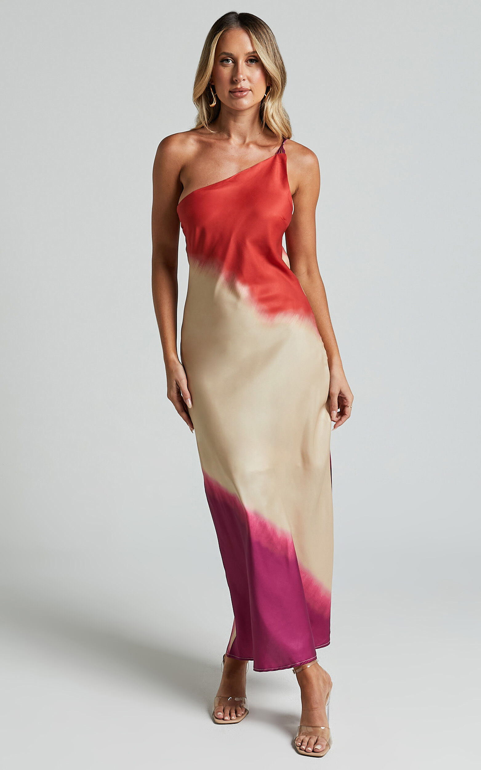 Marnie Midi Dress - One Shoulder Dress in Pink Ombre