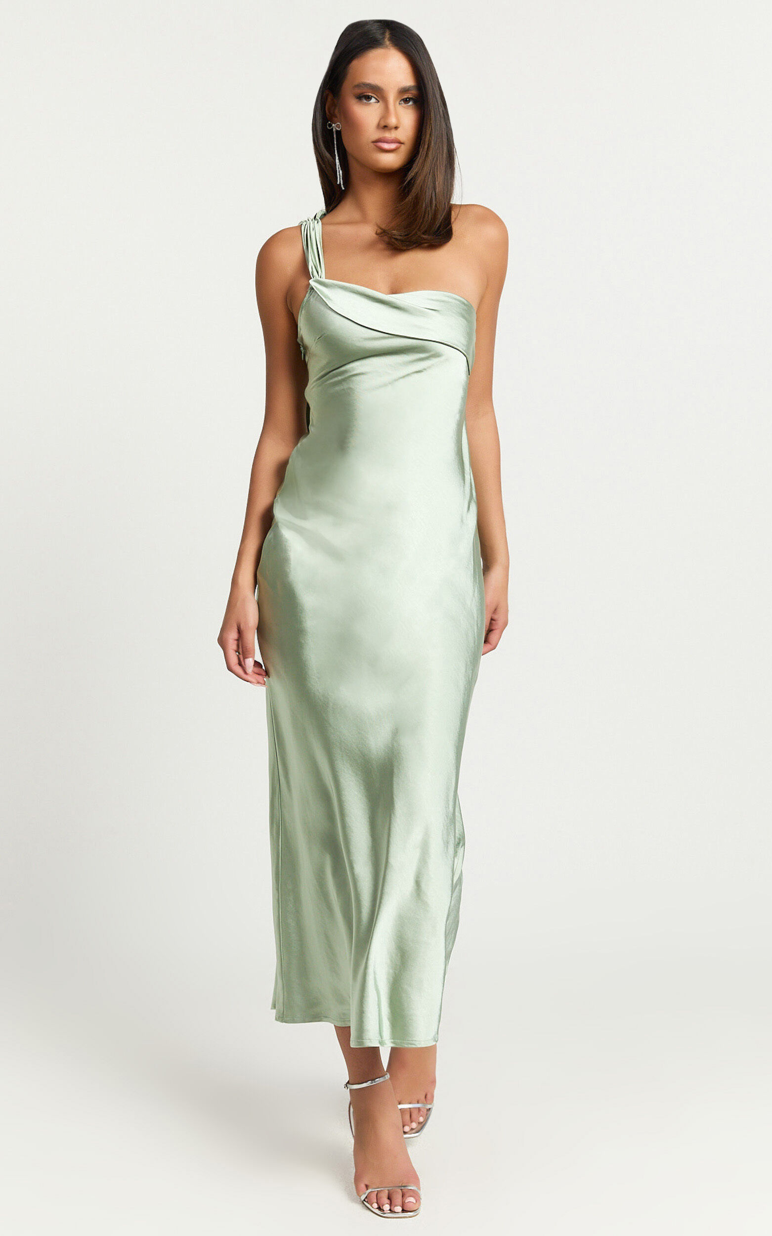 Calix Midi Dress - One shoulder Slip dress in Sage