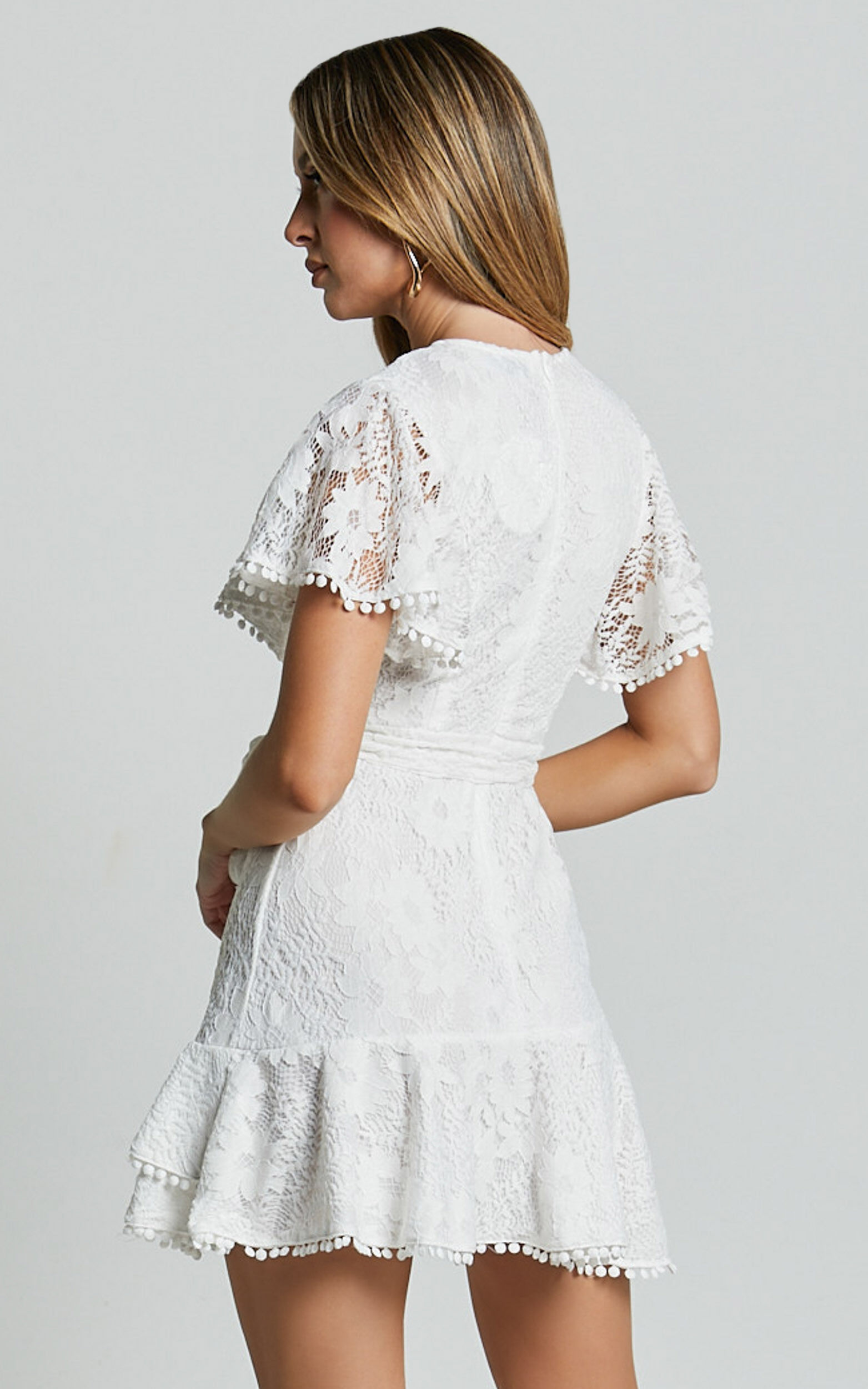 Andi Mini Dress - V Neck Short Sleeve Wrap Dress in White