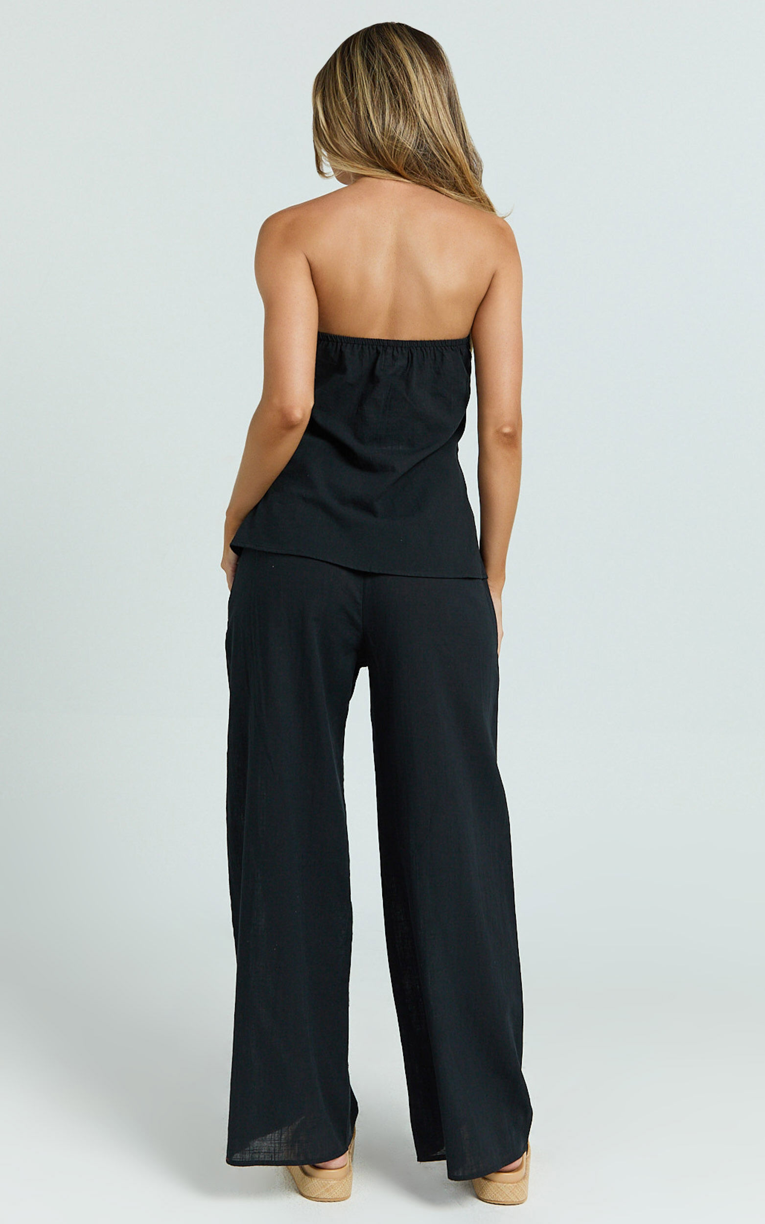 Carli Two Piece Set - Cotton Tube Pant Set in Black