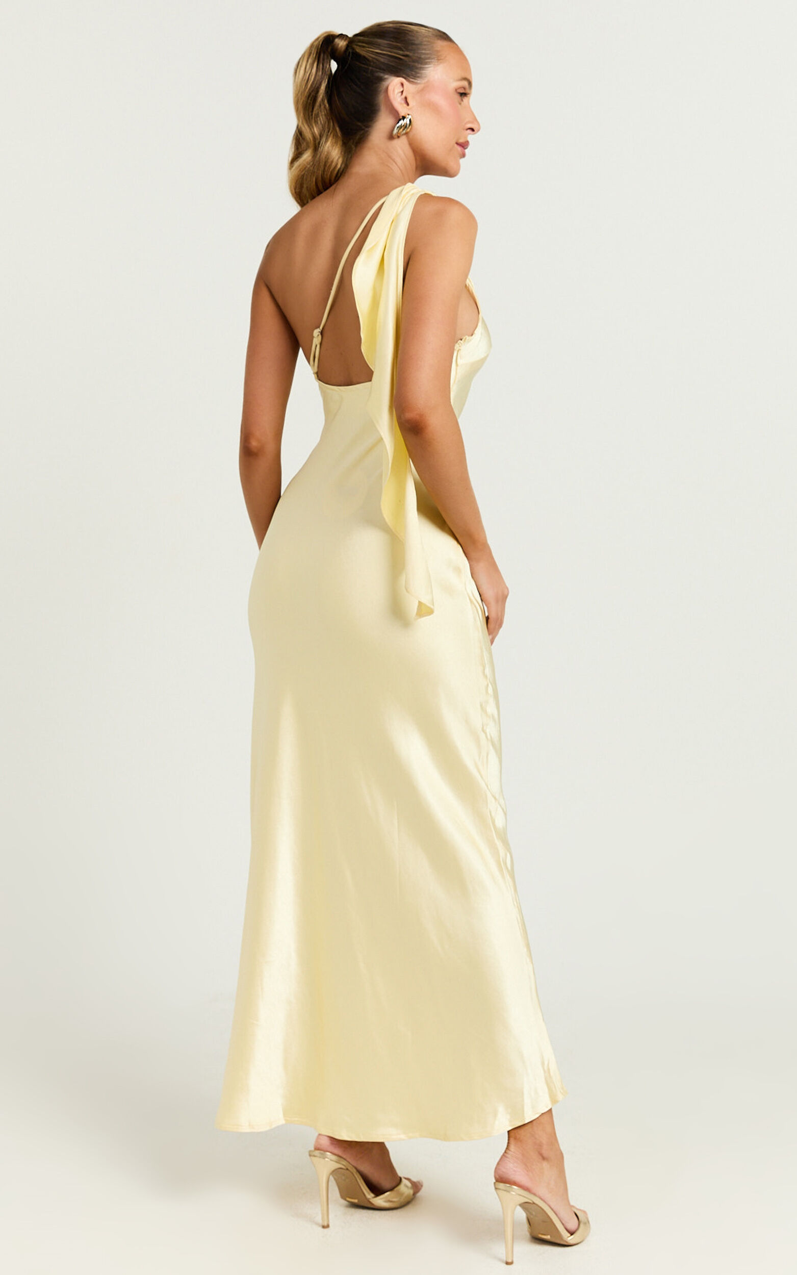 Calix Midi Dress - One shoulder Slip dress in Butter