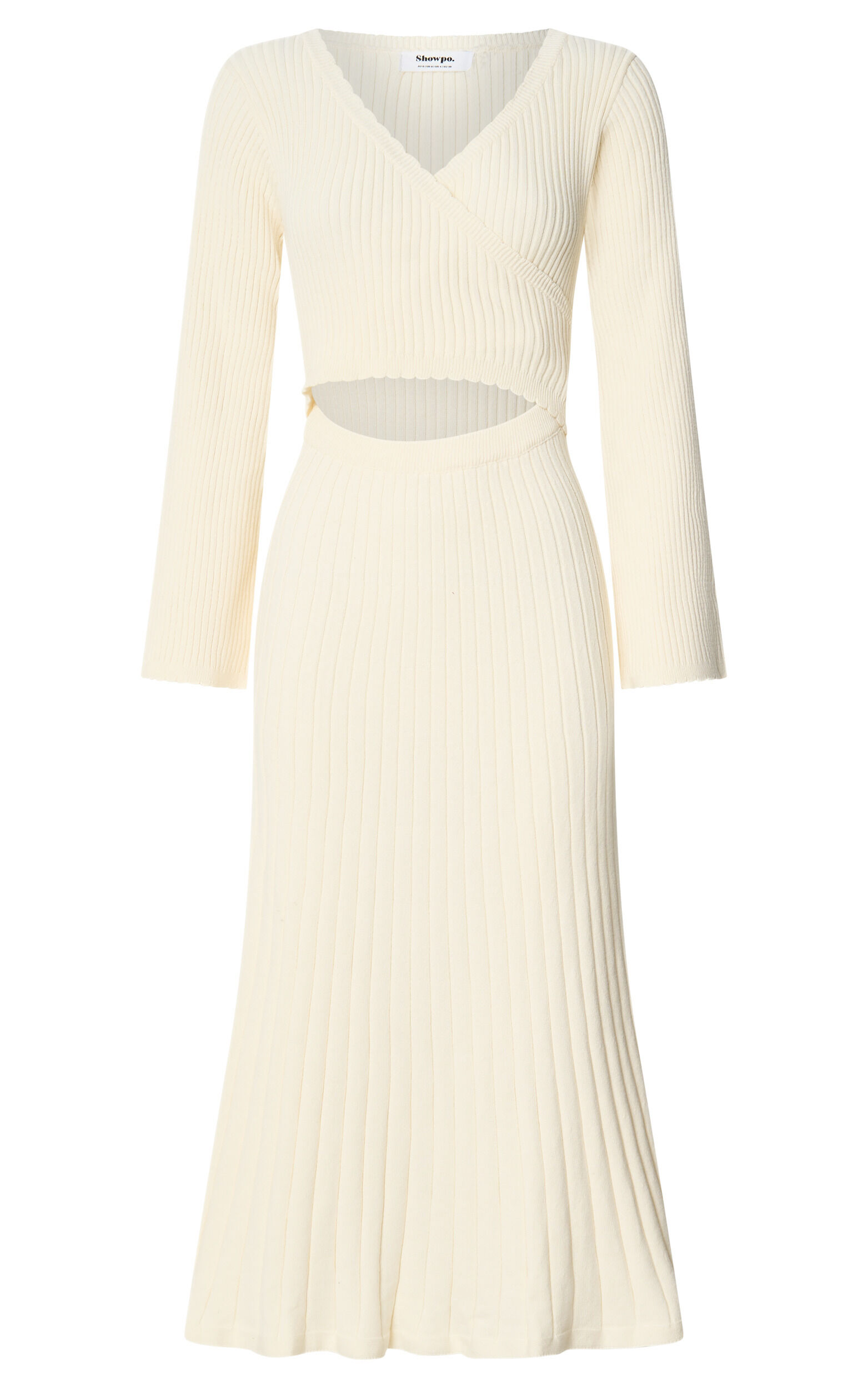 Andreia Midi Dress - Knitted Wrap Long Sleeve Dress in Cream