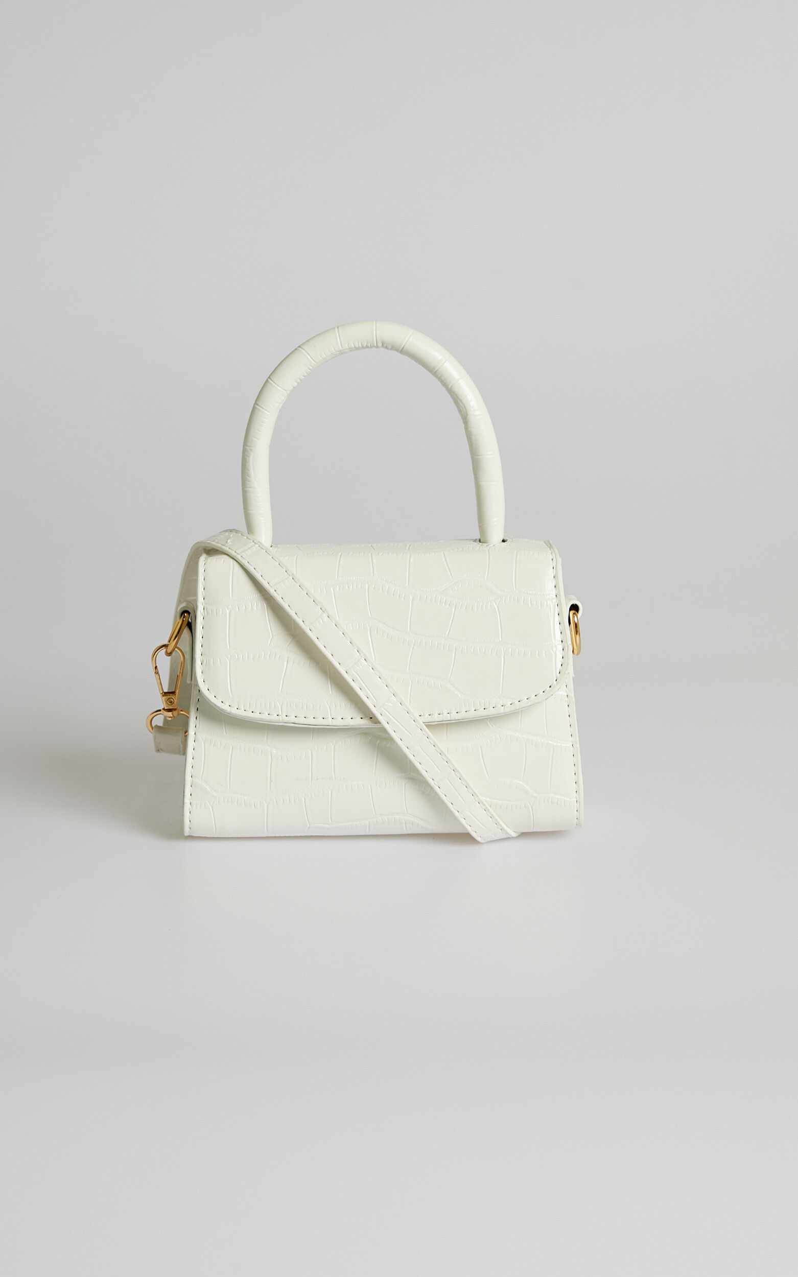 Lanielyn Mini Top Handle Crossbody Bag in White Croc