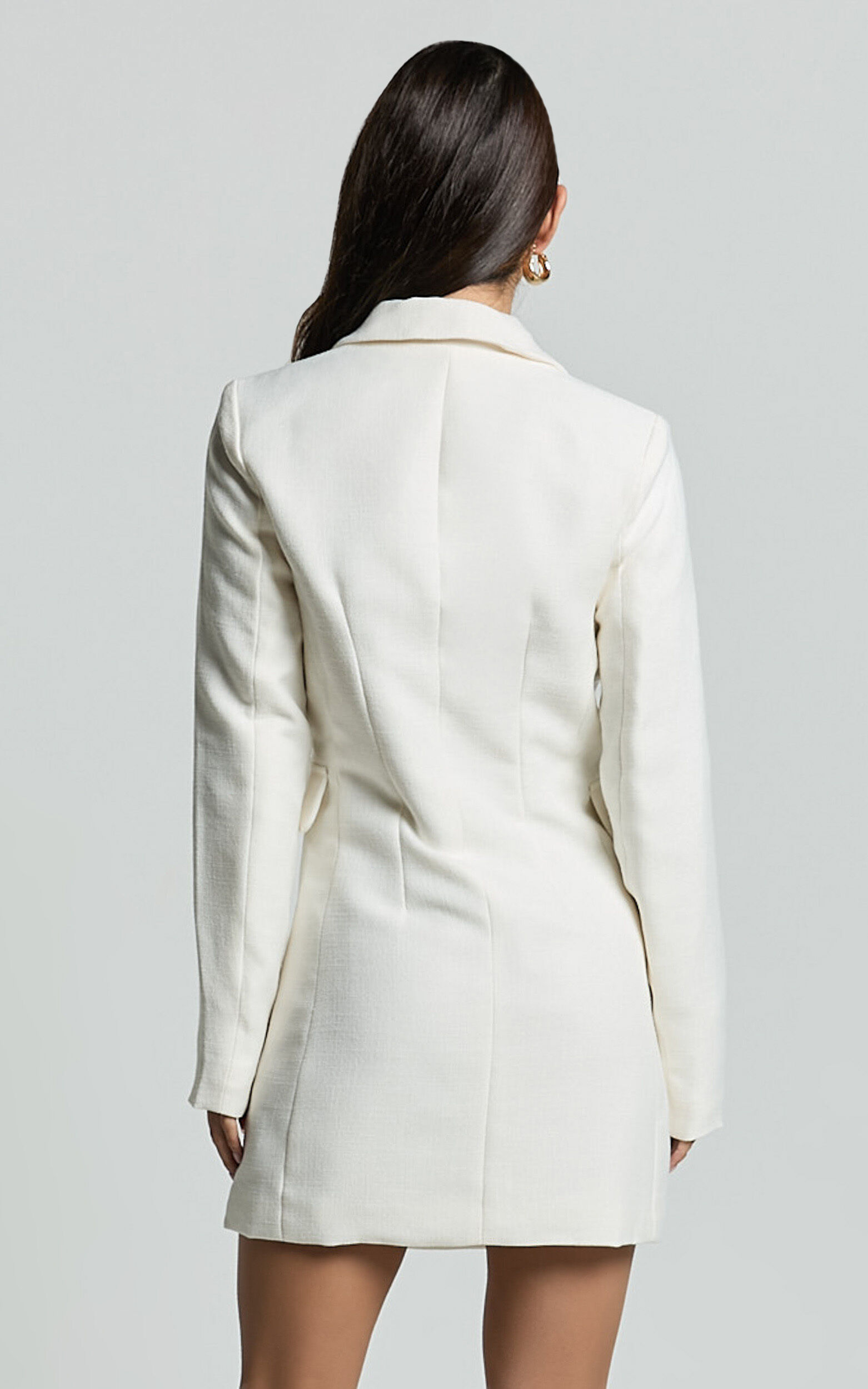 Tiana Mini Dress - Double Breasted Collared Jacket Dress in Ivory