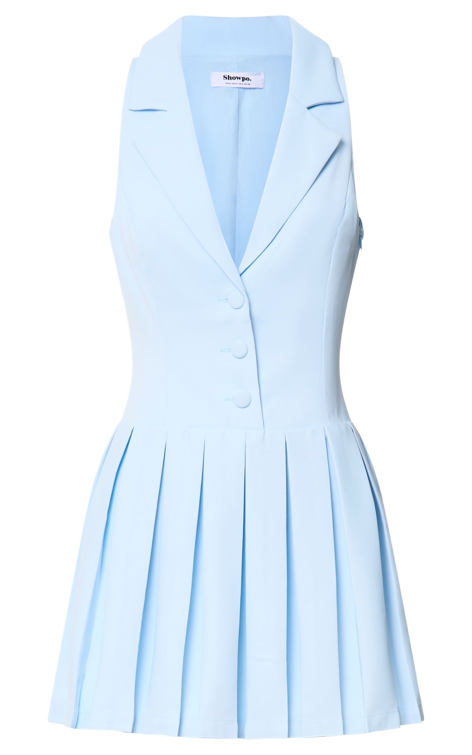 Hannah Mini Dress - Tailored Button Down Pleated Mini Dress in Blue