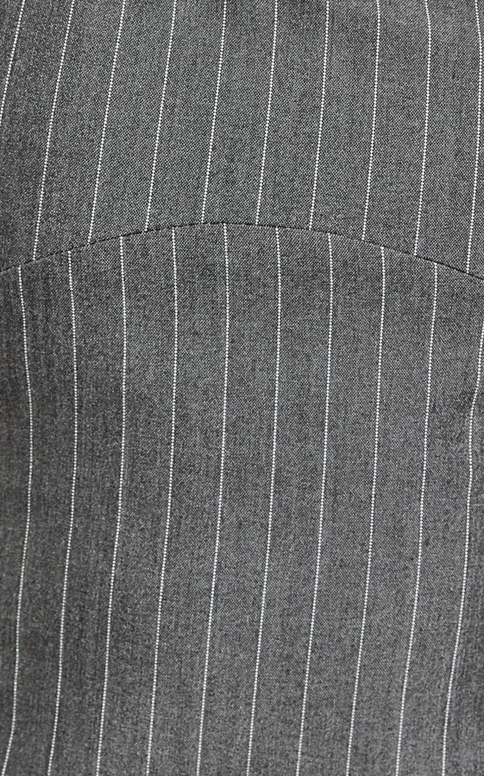 Tracey Mini Dress - Scoop Neck Bodycon Detailed Hem Dress in Charcoal Pinstripe