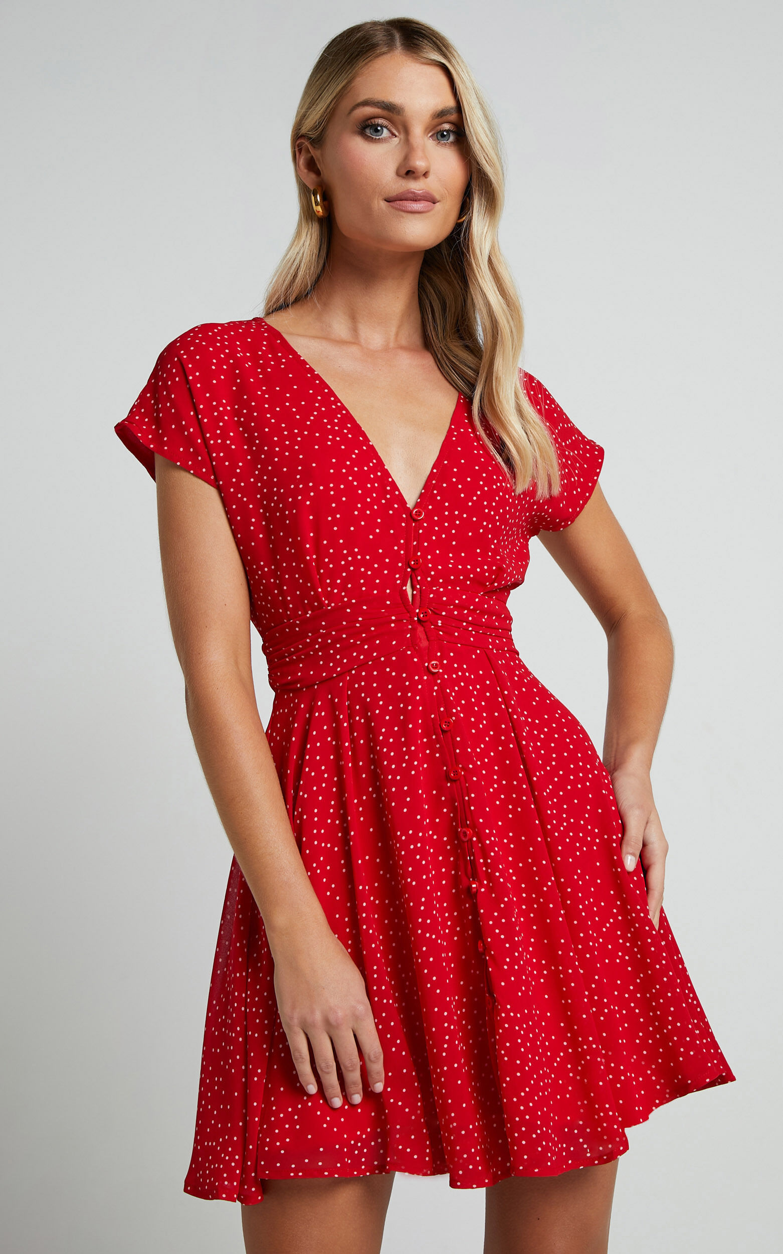 Hey Now Mini Dress - A line Dress in Red Spot