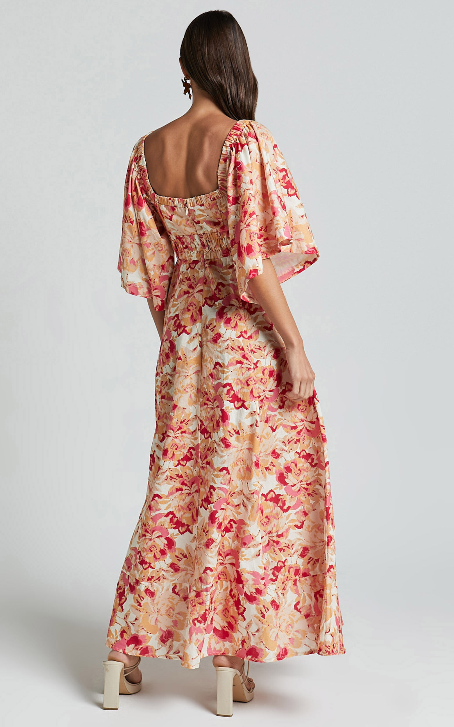 Amalie The Label - Thalia Linen Blend Puff Sleeve Midi Dress in Sienna Print