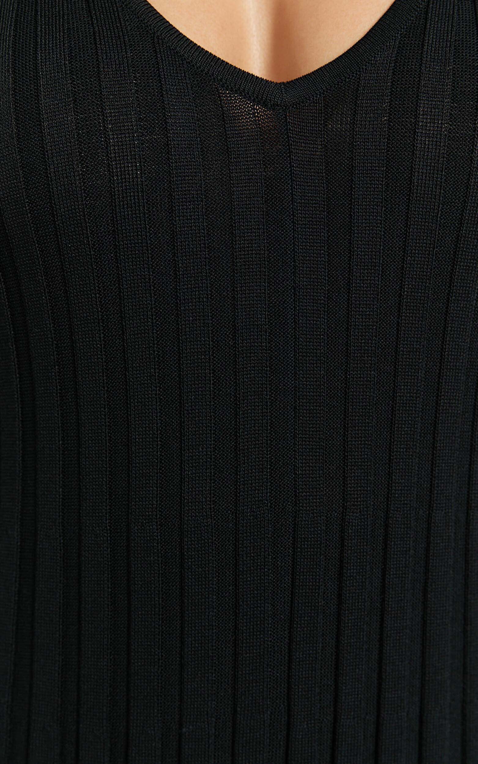 Maya Midi Knit Dress - Sleeveless V Neck Knited Dress in Black