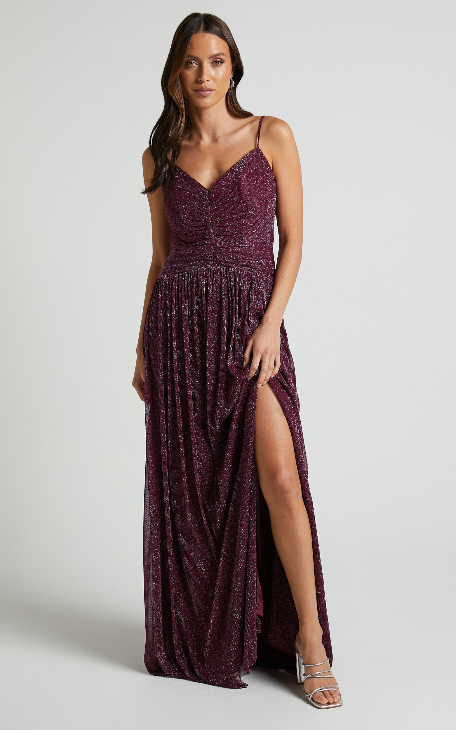 Vivienne Maxi Dress - Sweetheart Ruched Bodice in Burgundy