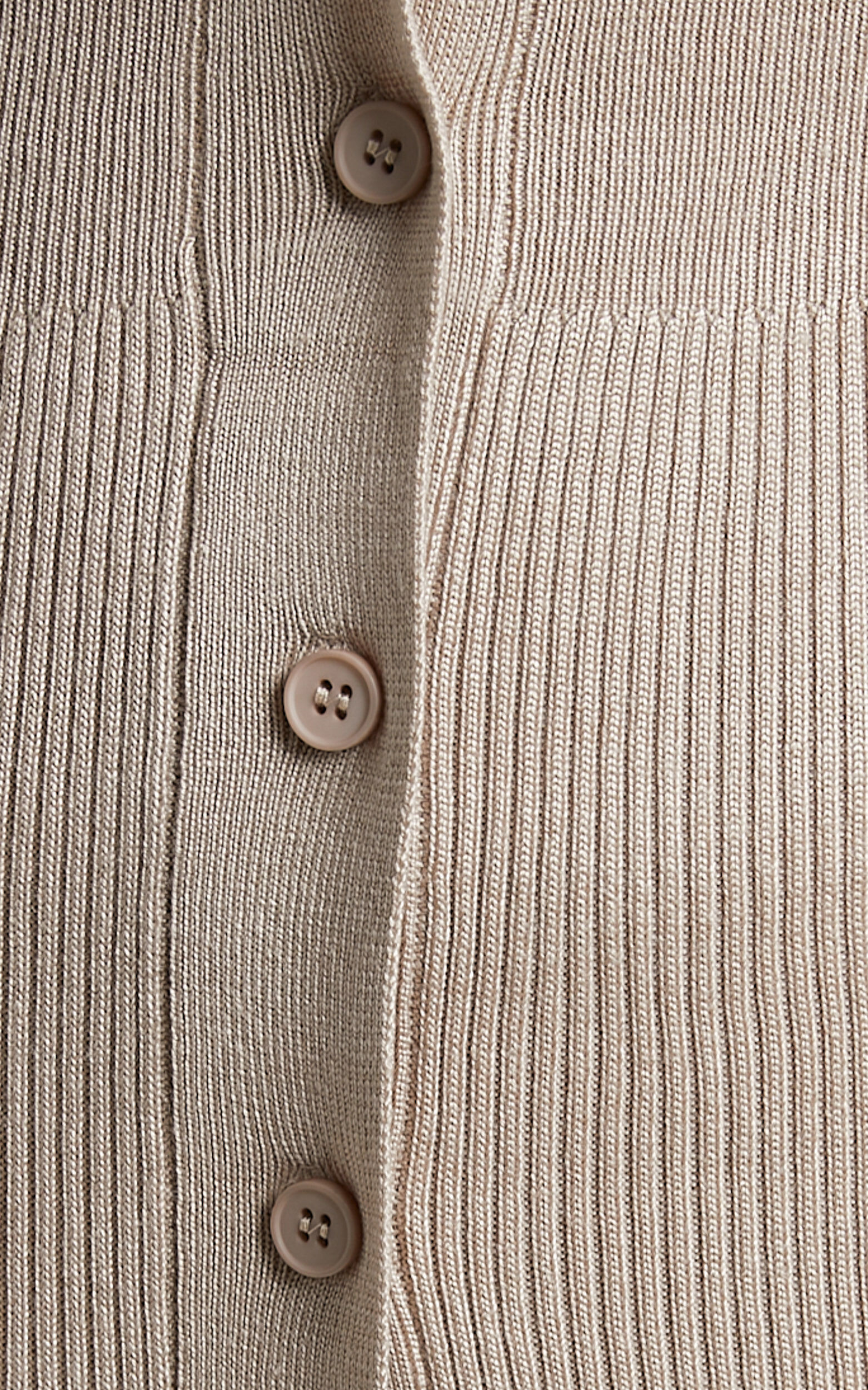 Leahanna Midi Dress - Button Front Knit Dress in Taupe