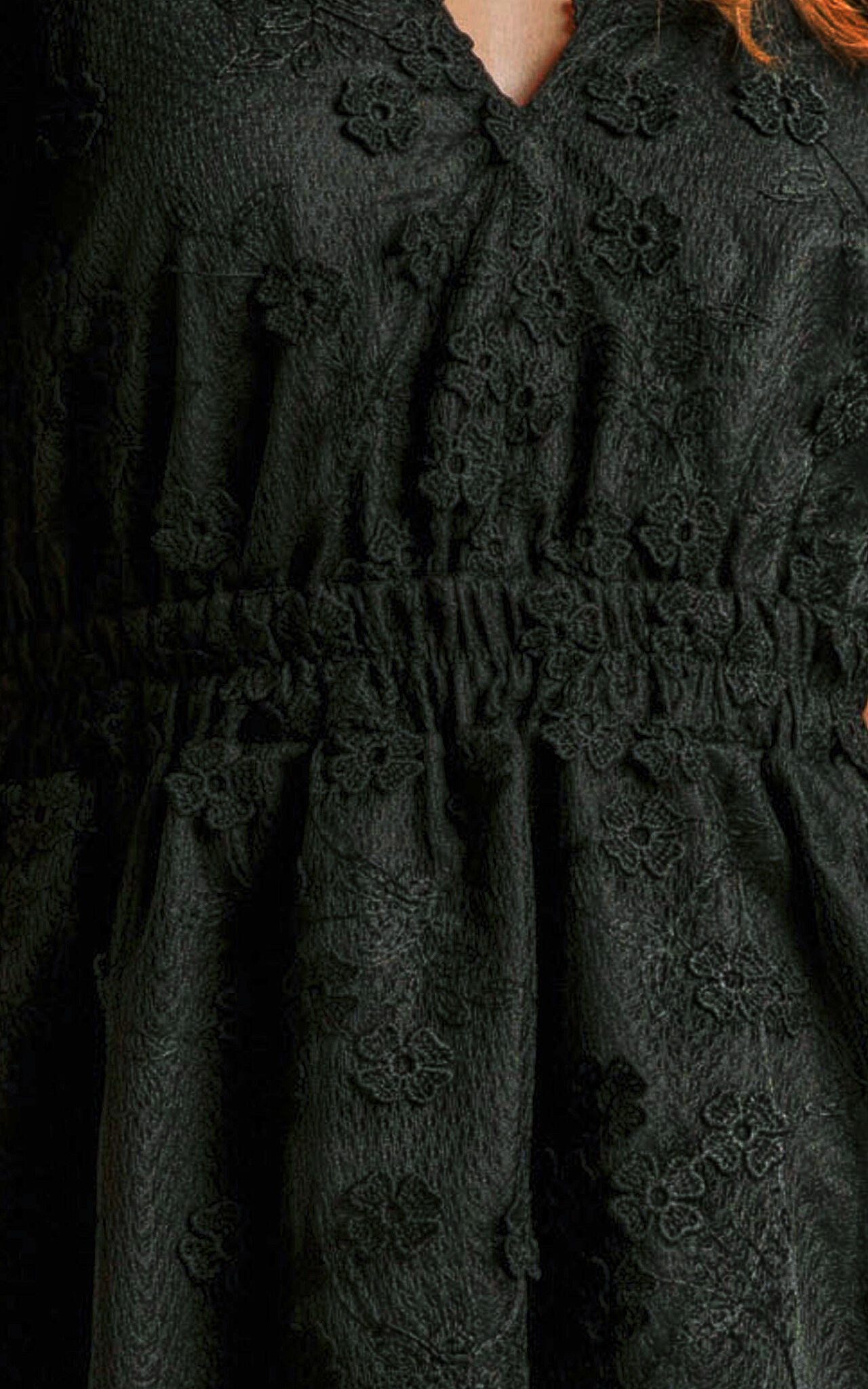 Marciana Mini Dress - V Neck Puff Sleeve With Lace Dress in Black