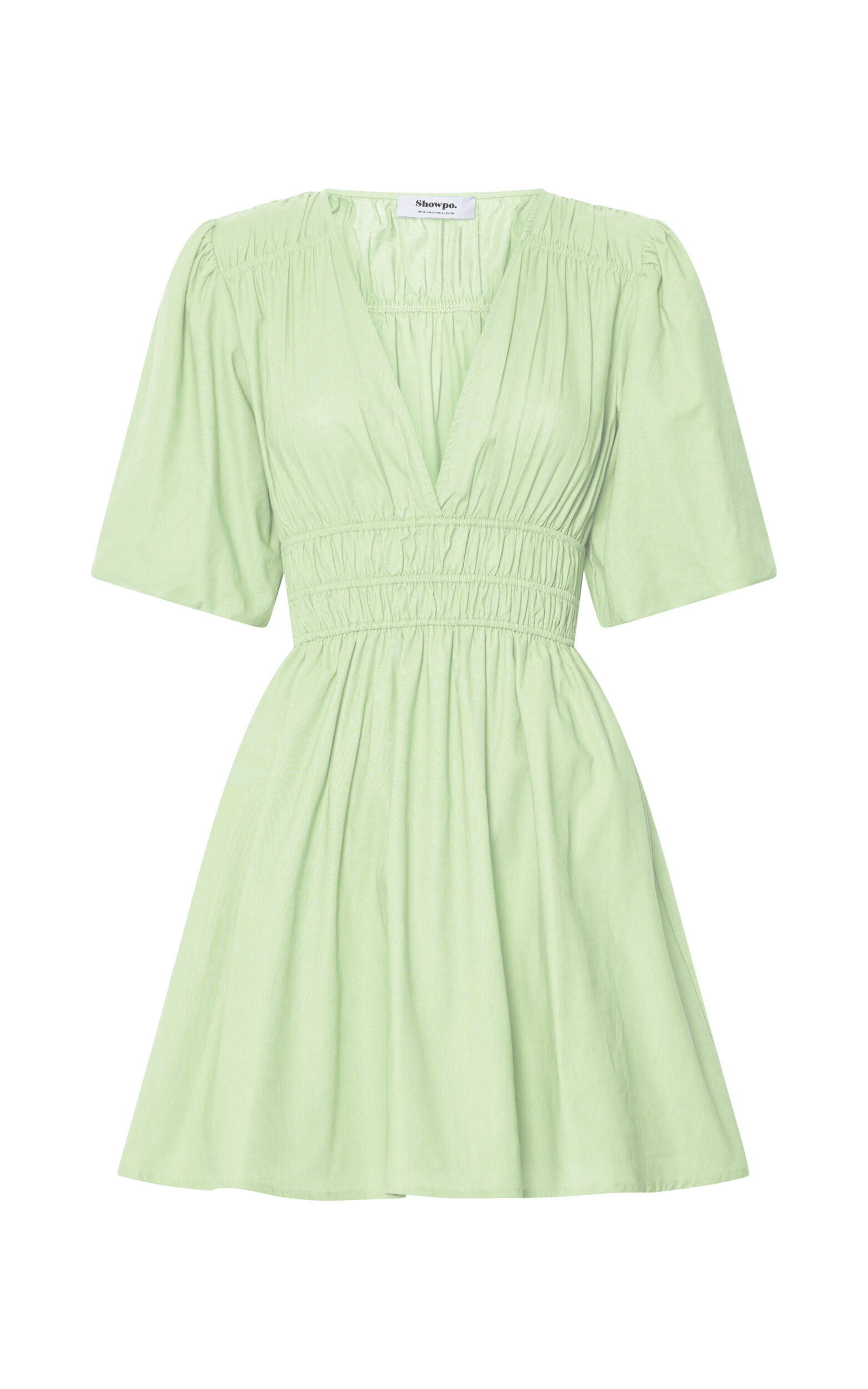 Francesca V Neck Puff Sleeves Mini Dress in Green